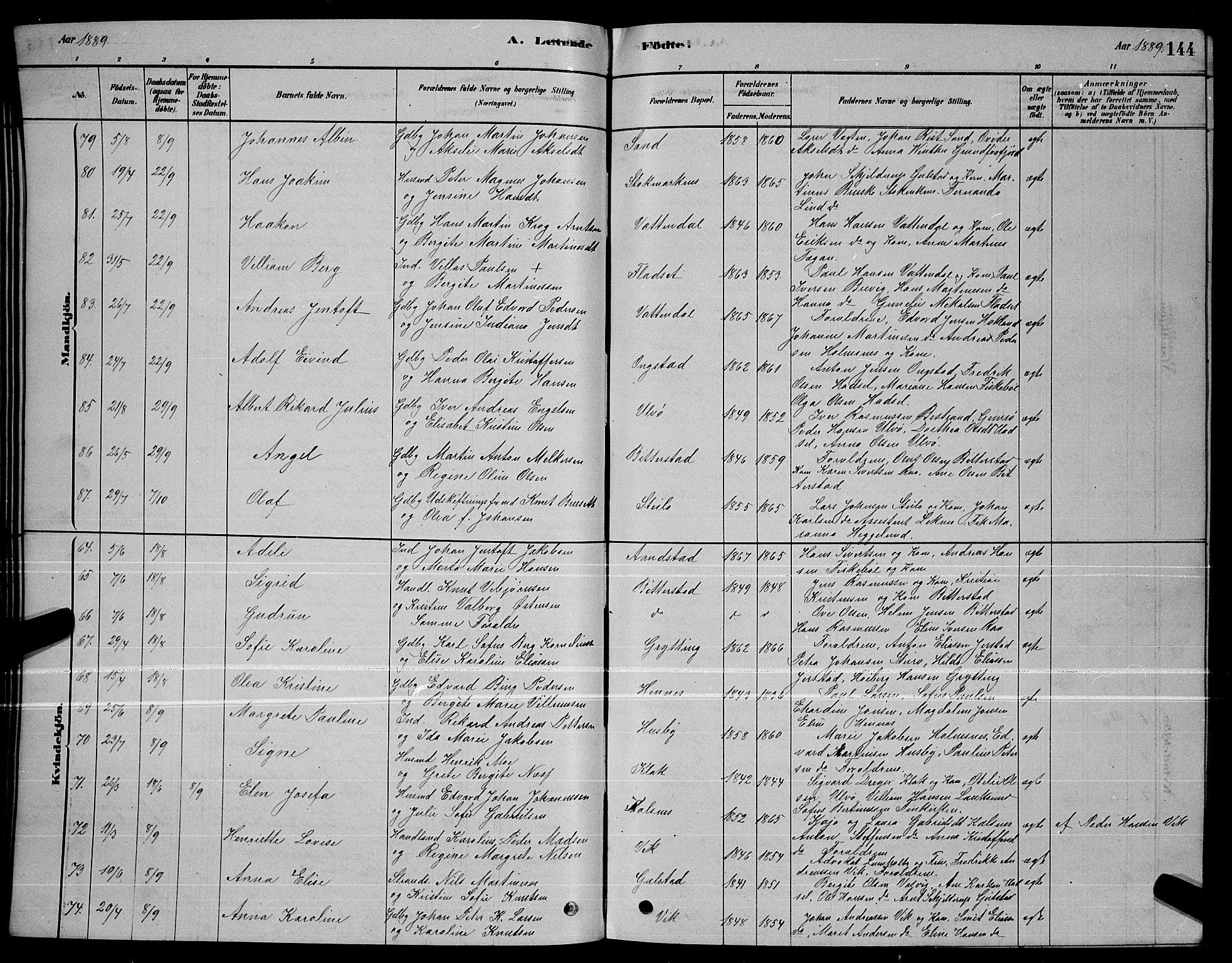 Ministerialprotokoller, klokkerbøker og fødselsregistre - Nordland, AV/SAT-A-1459/888/L1267: Parish register (copy) no. 888C05, 1878-1890, p. 144