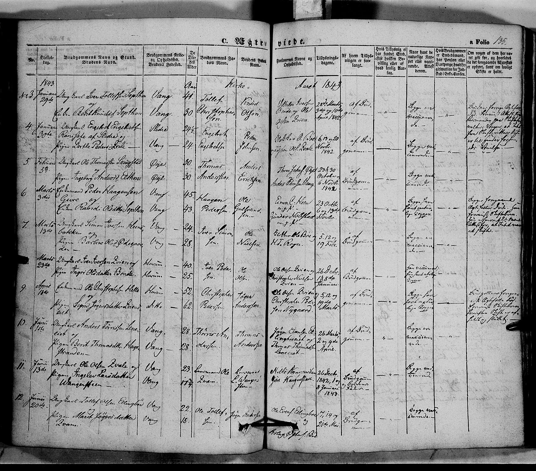 Vang prestekontor, Valdres, SAH/PREST-140/H/Ha/L0005: Parish register (official) no. 5, 1831-1845, p. 135