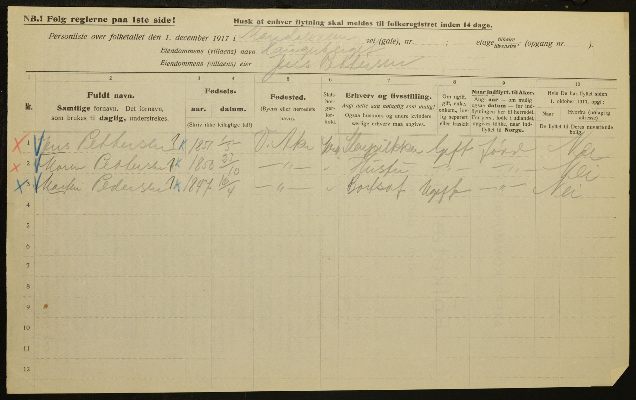 OBA, Municipal Census 1917 for Aker, 1917, p. 11679