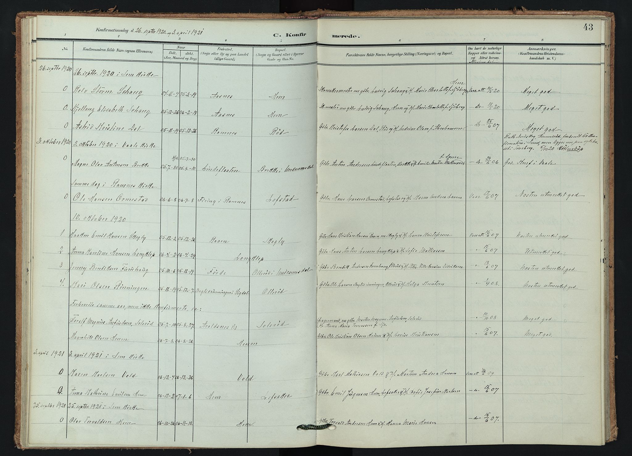 Våle kirkebøker, AV/SAKO-A-334/F/Fb/L0003: Parish register (official) no. II 3, 1907-1936, p. 43