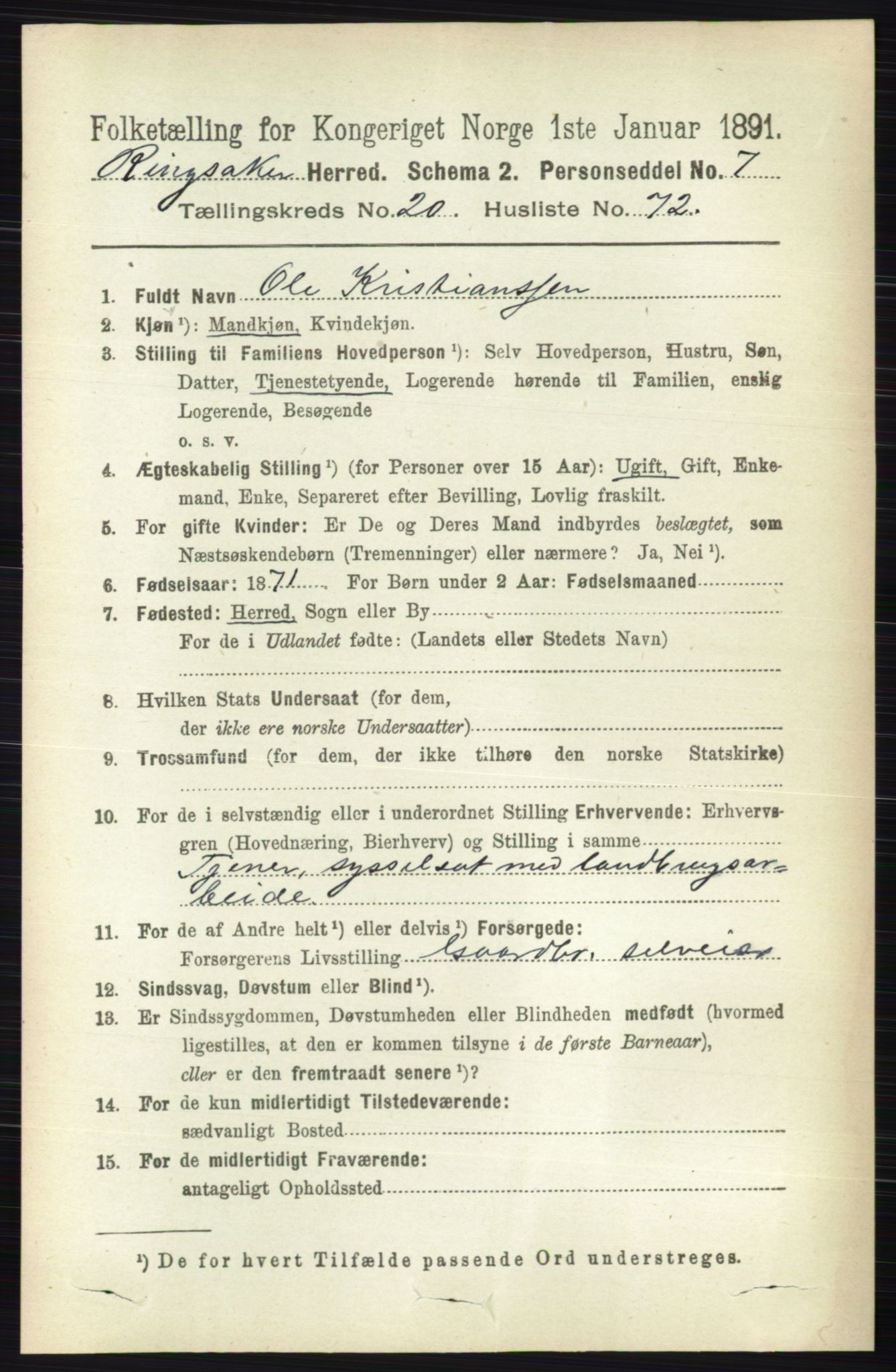 RA, 1891 census for 0412 Ringsaker, 1891, p. 11570