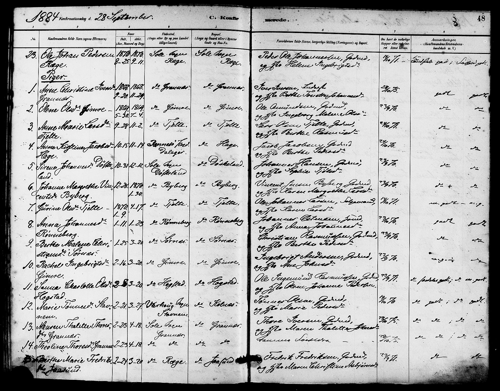 Håland sokneprestkontor, SAST/A-101802/001/30BA/L0010: Parish register (official) no. A 9, 1883-1888, p. 48