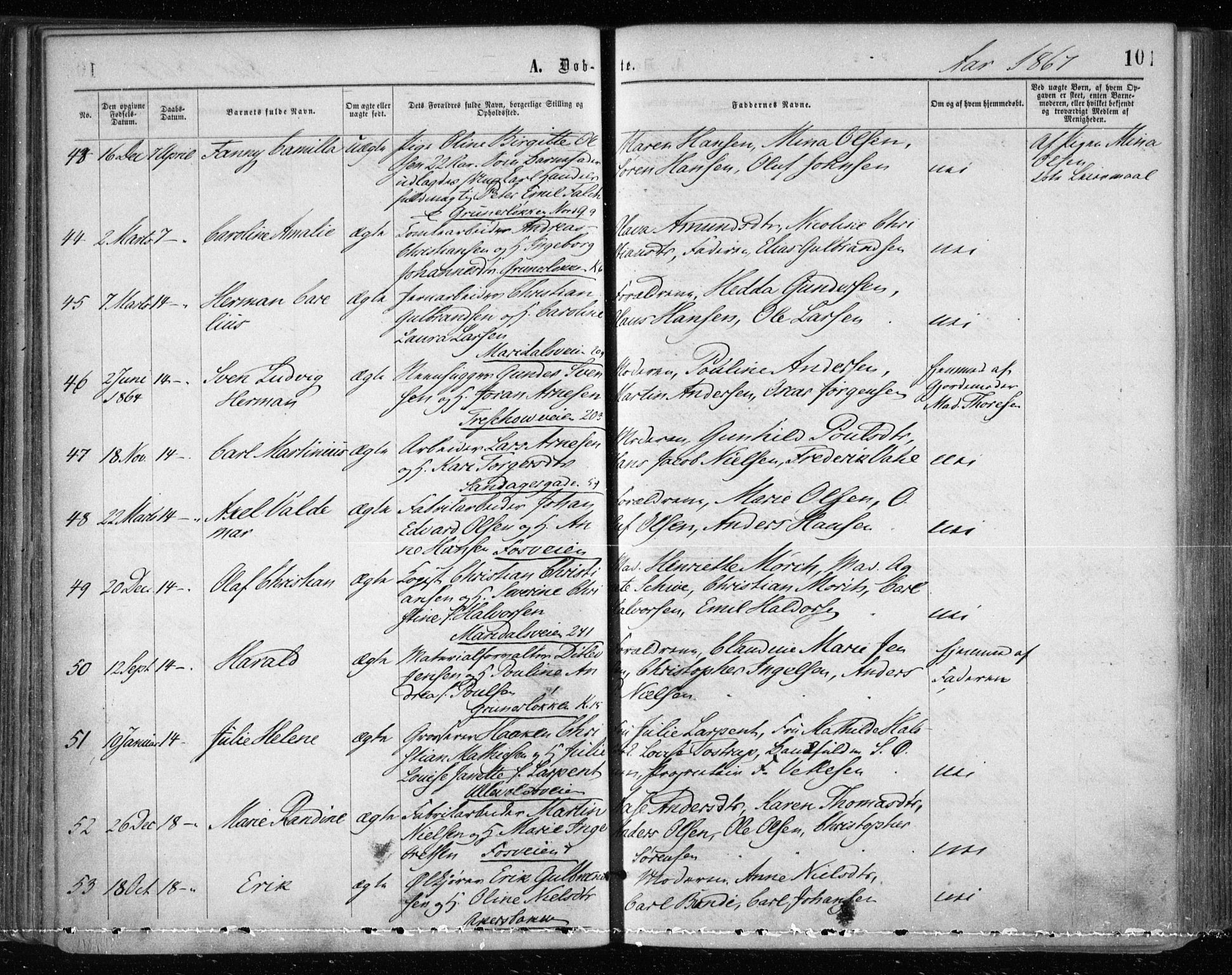 Gamle Aker prestekontor Kirkebøker, SAO/A-10617a/F/L0002: Parish register (official) no. 2, 1864-1872, p. 101
