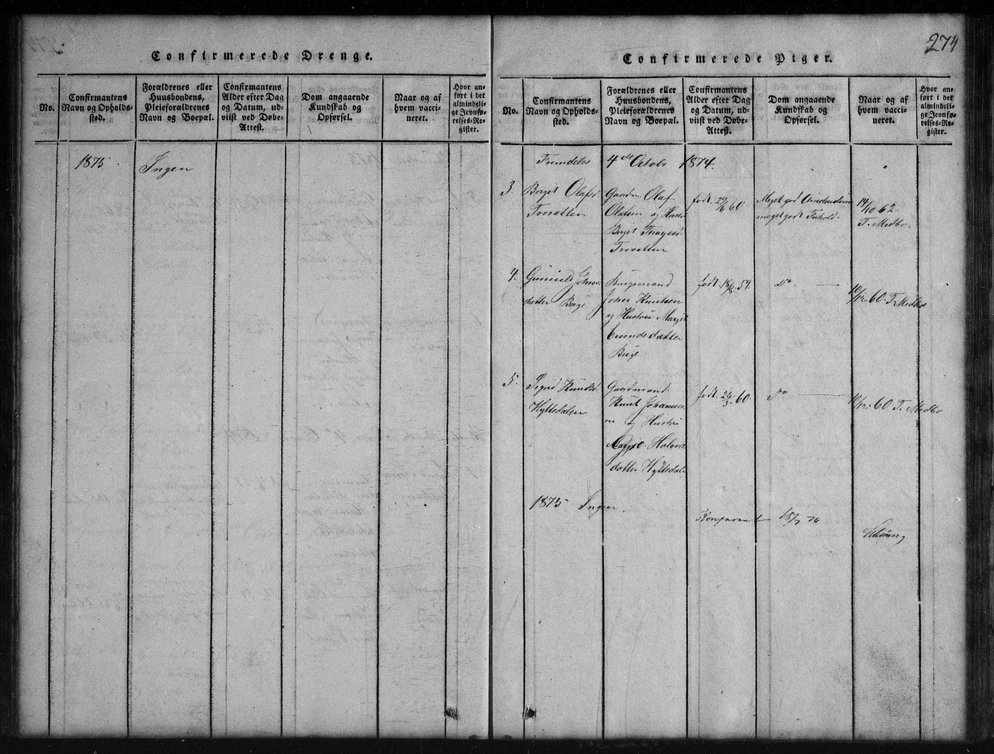 Rauland kirkebøker, SAKO/A-292/G/Gb/L0001: Parish register (copy) no. II 1, 1815-1886, p. 274