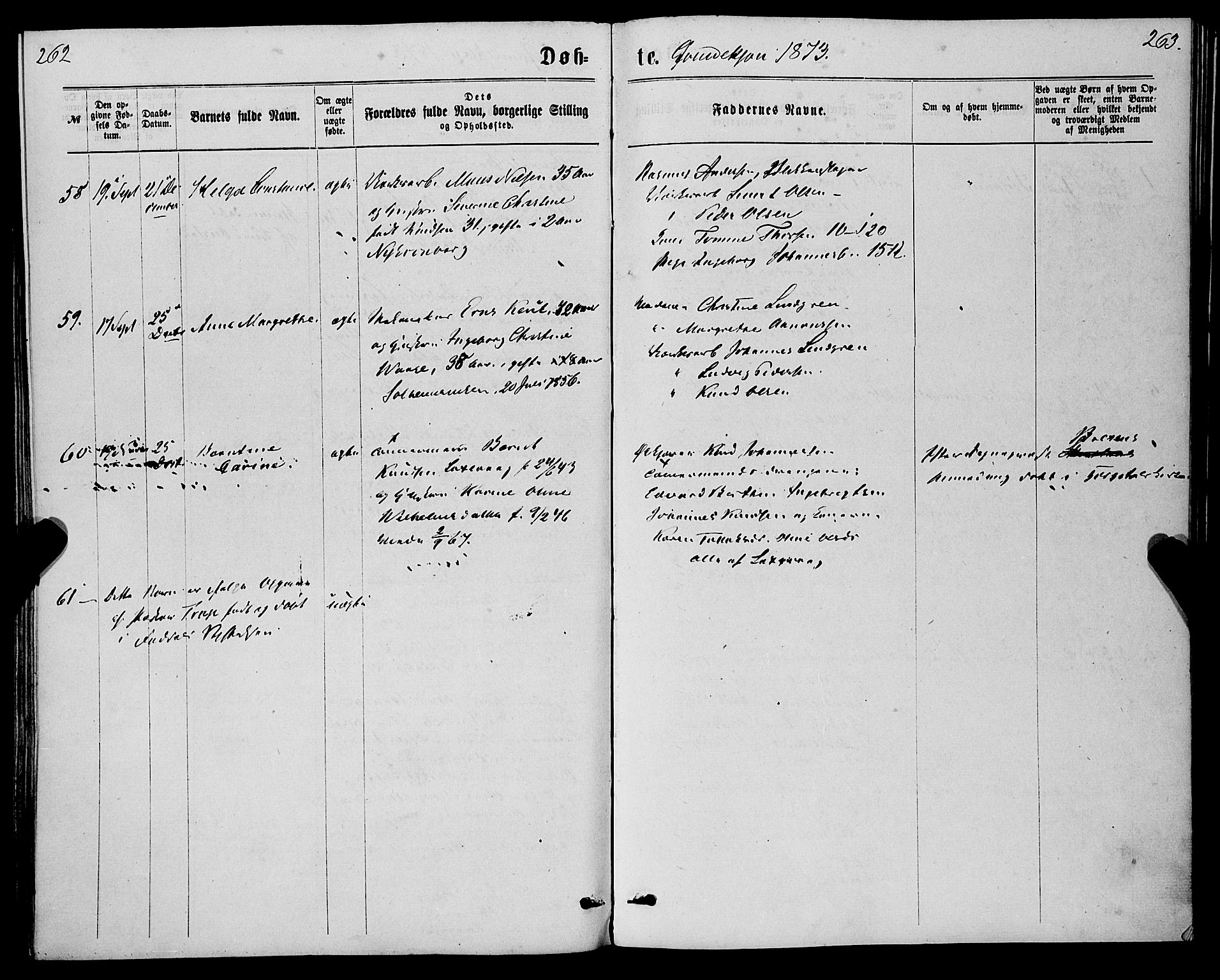 St. Jørgens hospital og Årstad sokneprestembete, AV/SAB-A-99934: Parish register (official) no. A 6, 1870-1878, p. 262-263