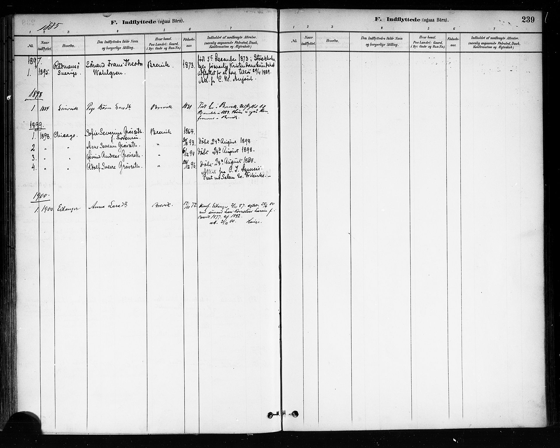 Brevik kirkebøker, AV/SAKO-A-255/F/Fa/L0007: Parish register (official) no. 7, 1882-1900, p. 239