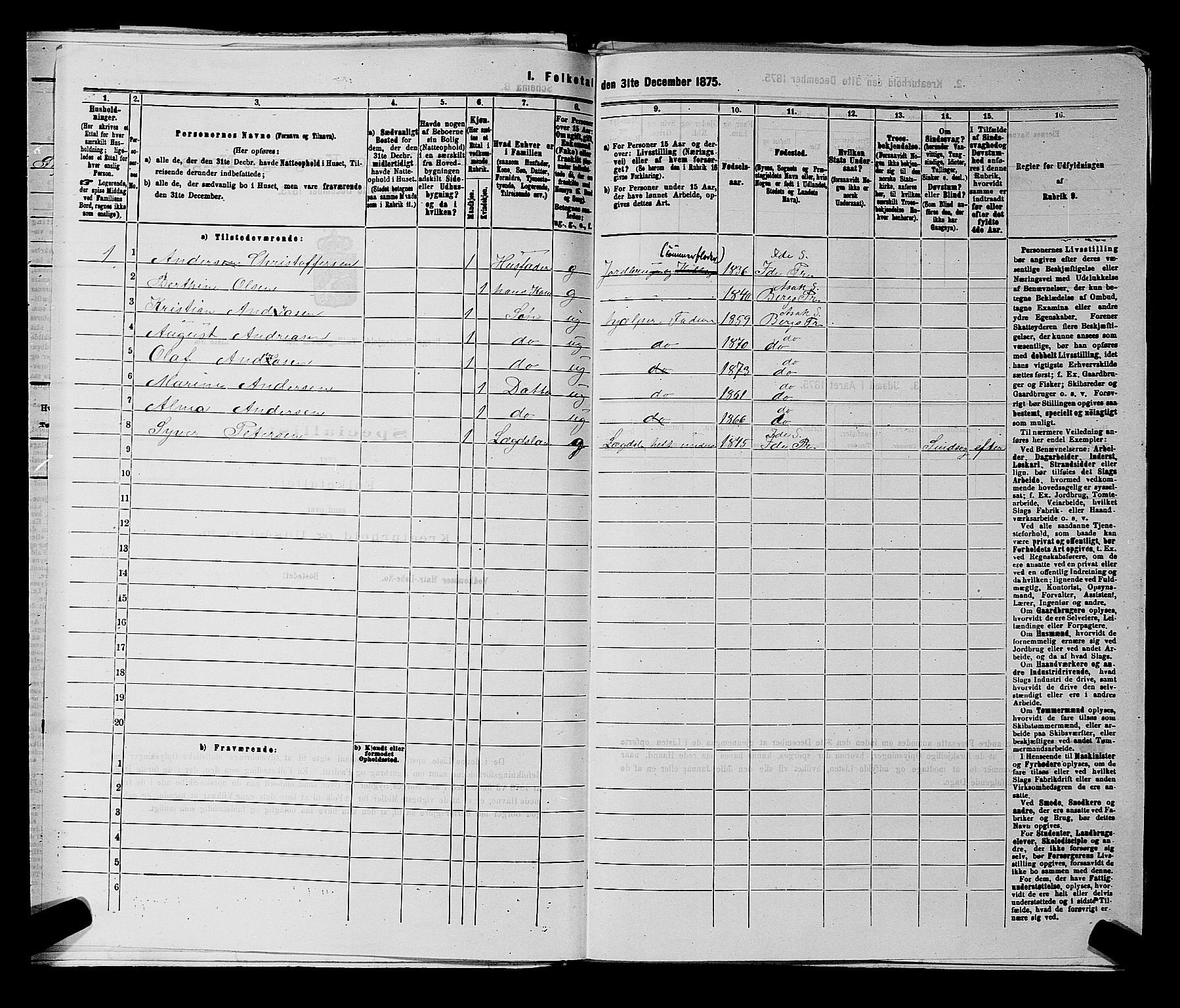 RA, 1875 census for 0116P Berg, 1875, p. 1134