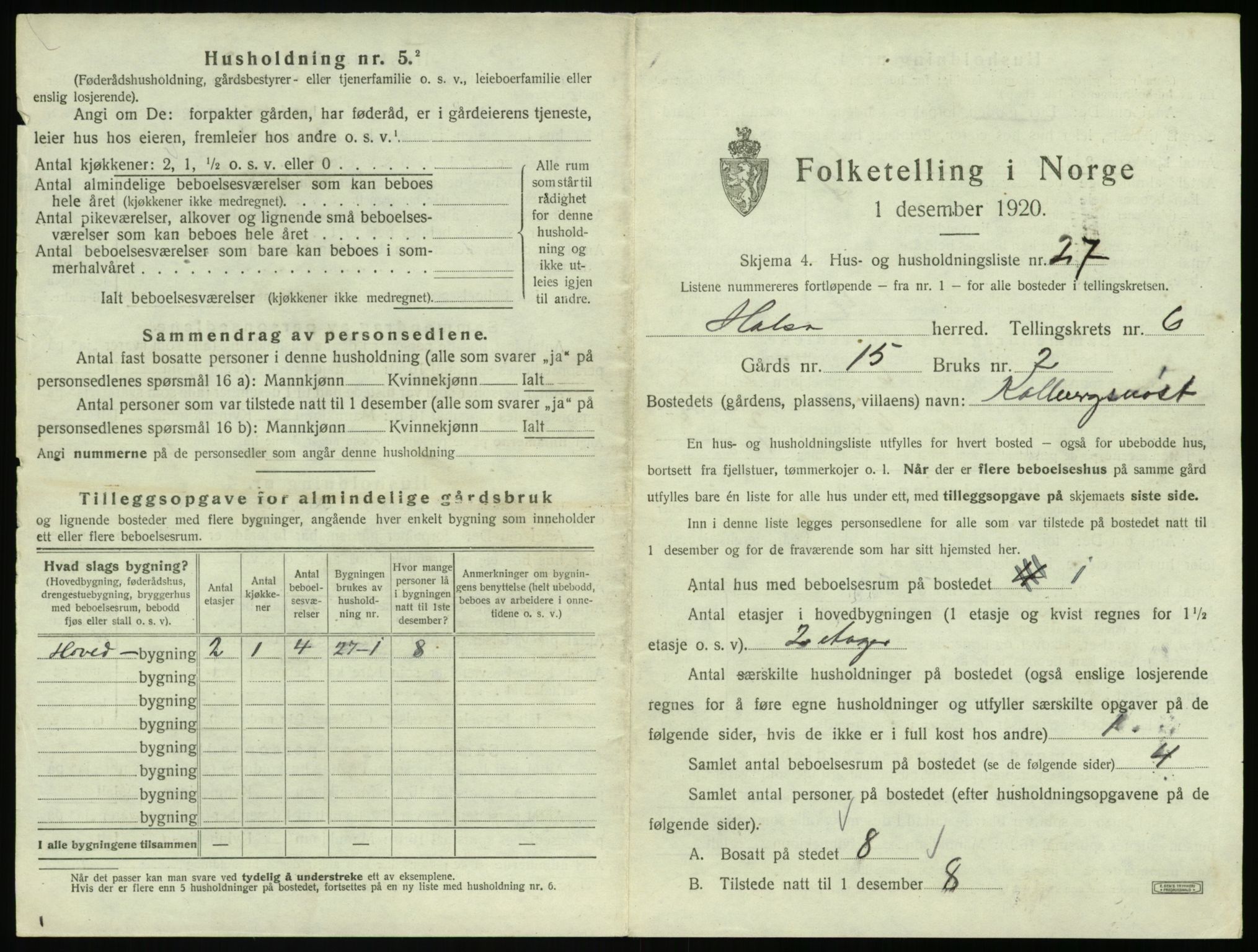 SAT, 1920 census for Halsa, 1920, p. 376