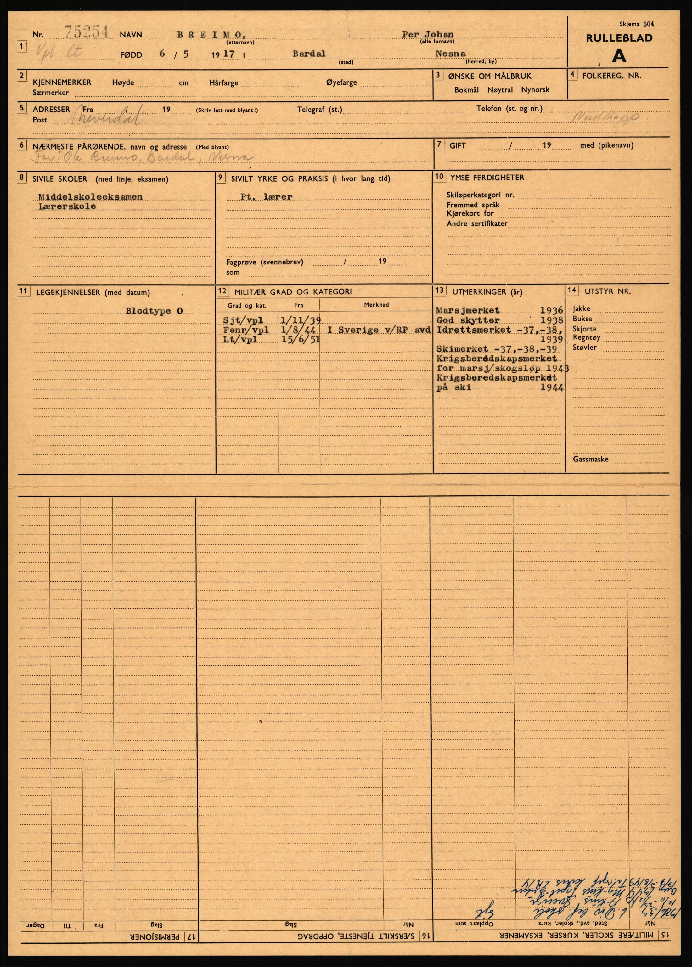 Forsvaret, Varanger bataljon, AV/RA-RAFA-2258/1/D/L0456: Rulleblad og tjenesteuttalelser for befal født 1916-1919 og 1921-1923, 1916-1923, p. 85