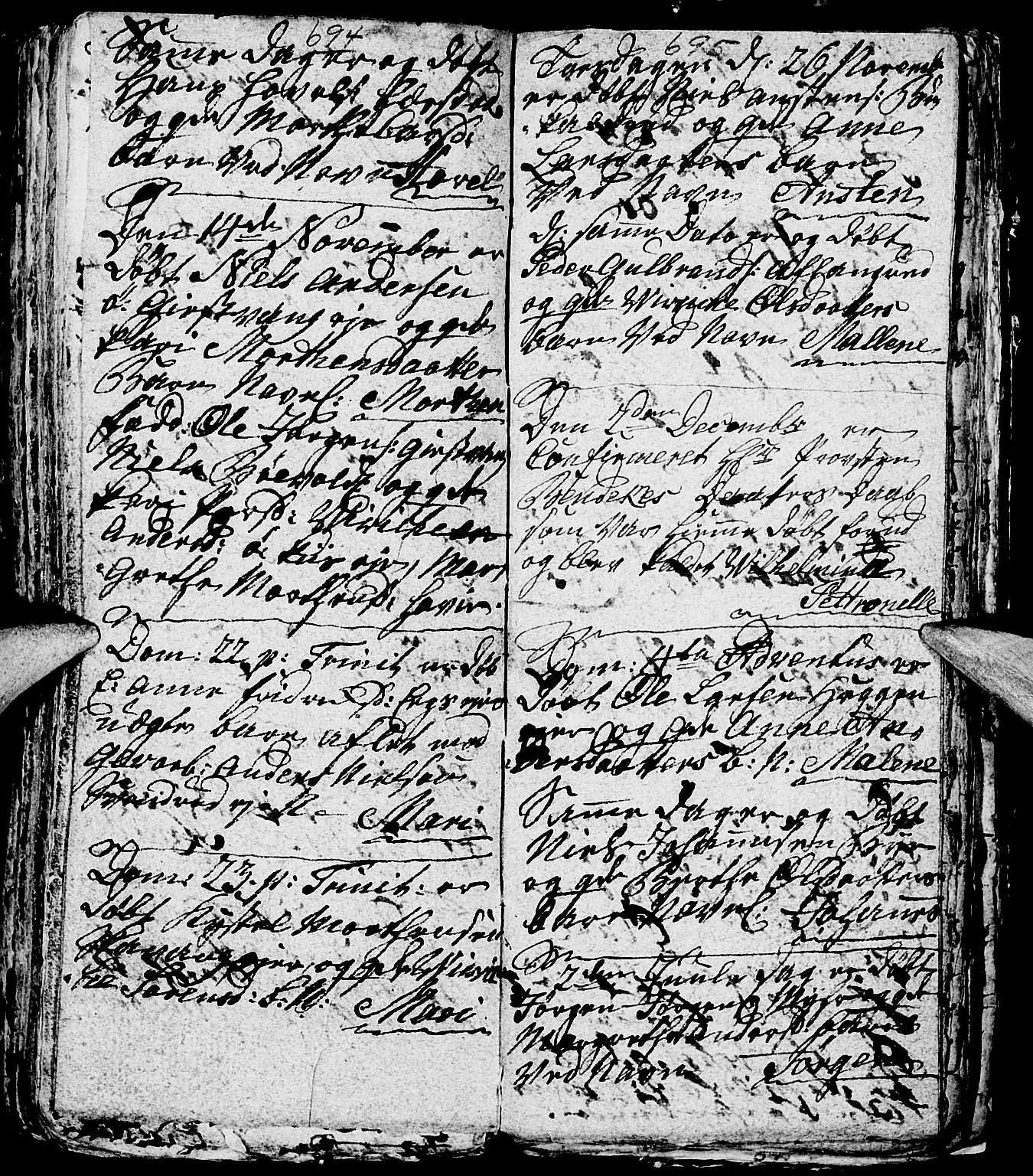 Nes prestekontor, Hedmark, AV/SAH-PREST-020/L/La/L0001: Parish register (copy) no. 1, 1663-1784, p. 694-695