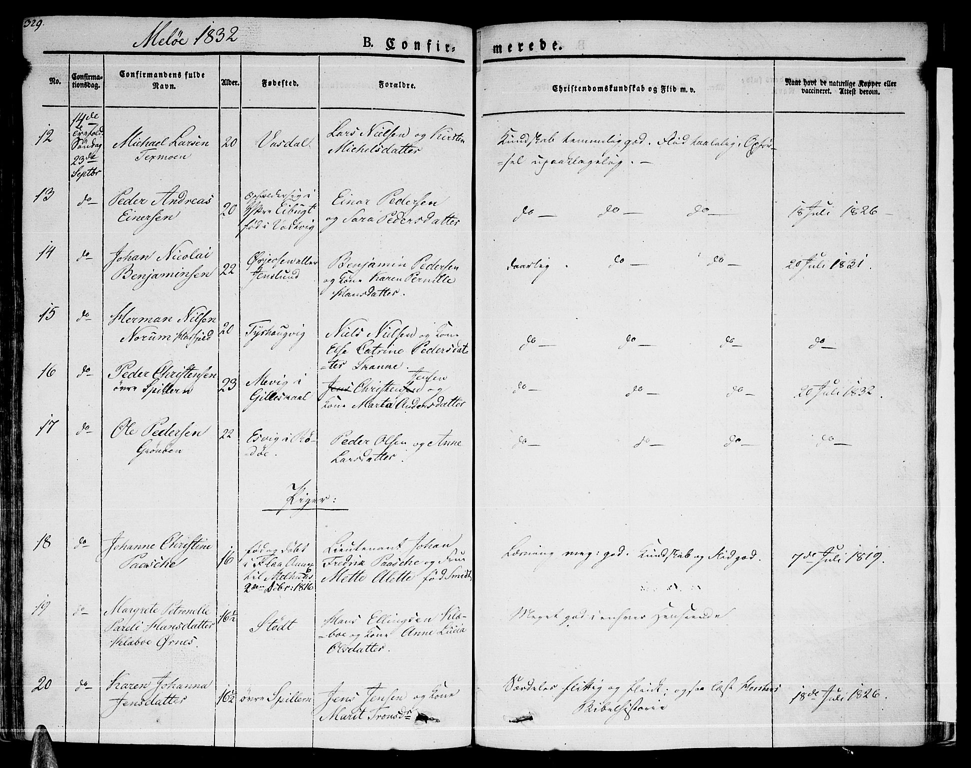 Ministerialprotokoller, klokkerbøker og fødselsregistre - Nordland, AV/SAT-A-1459/841/L0598: Parish register (official) no. 841A06 /2, 1825-1844, p. 329