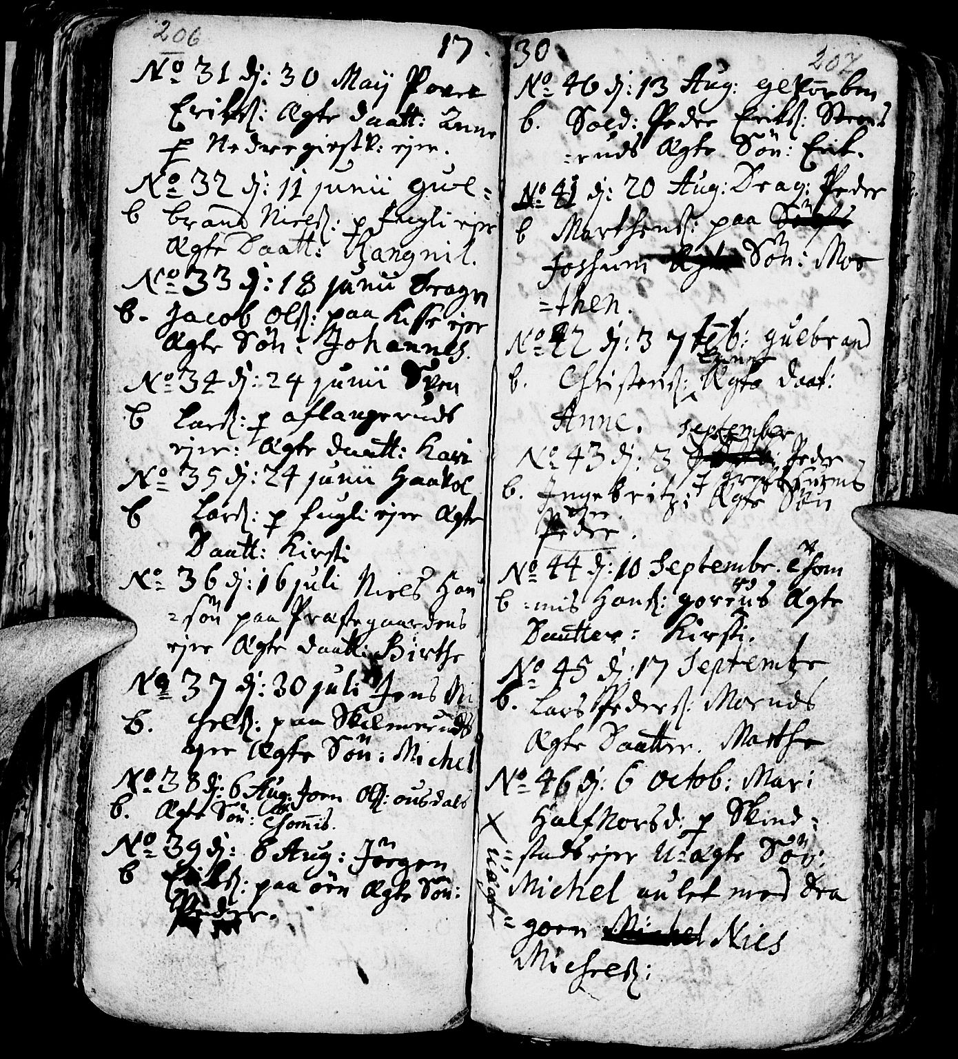 Nes prestekontor, Hedmark, AV/SAH-PREST-020/L/La/L0001: Parish register (copy) no. 1, 1663-1784, p. 206-207