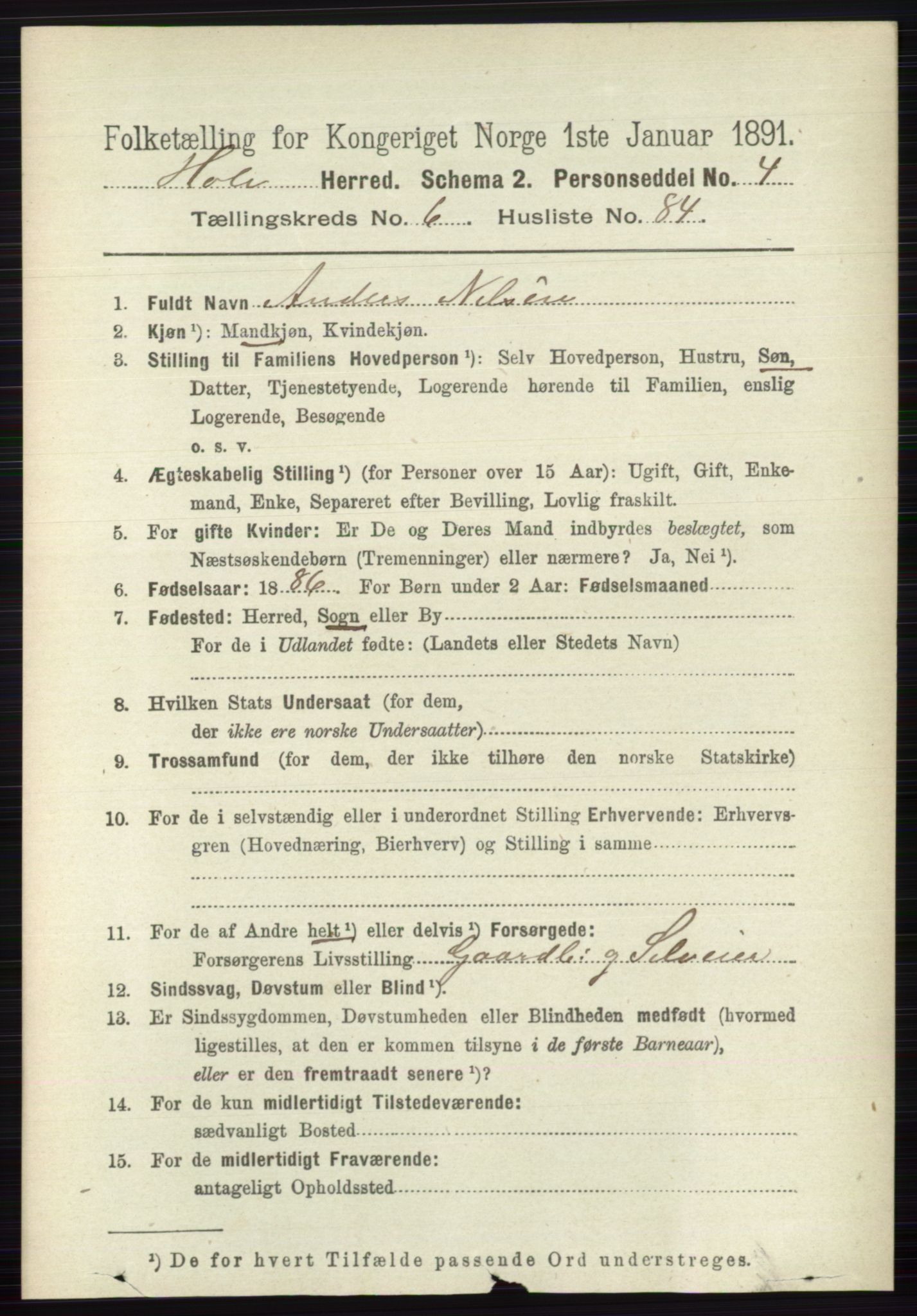 RA, 1891 census for 0612 Hole, 1891, p. 3643