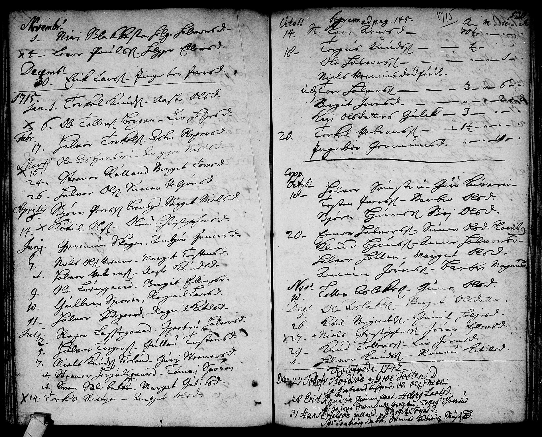 Rollag kirkebøker, SAKO/A-240/F/Fa/L0002: Parish register (official) no. I 2, 1714-1742, p. 130