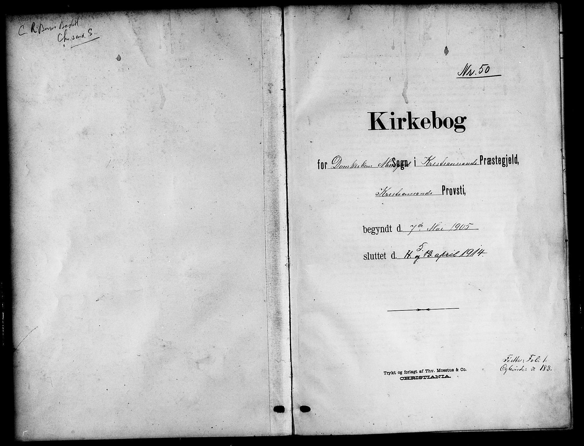 Kristiansand domprosti, AV/SAK-1112-0006/F/Fb/L0019: Parish register (copy) no. B 19, 1905-1914