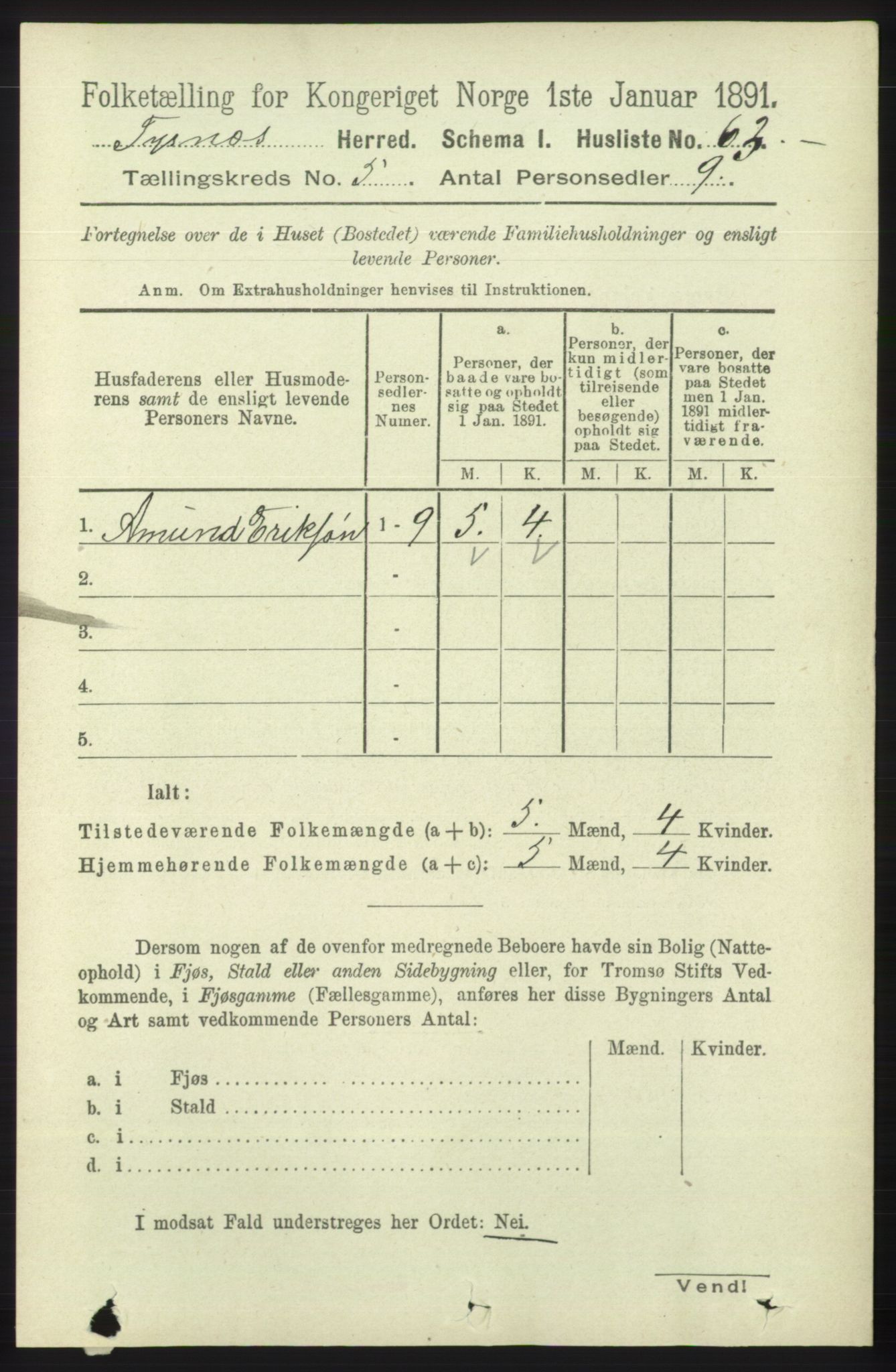 RA, 1891 census for 1223 Tysnes, 1891, p. 1899