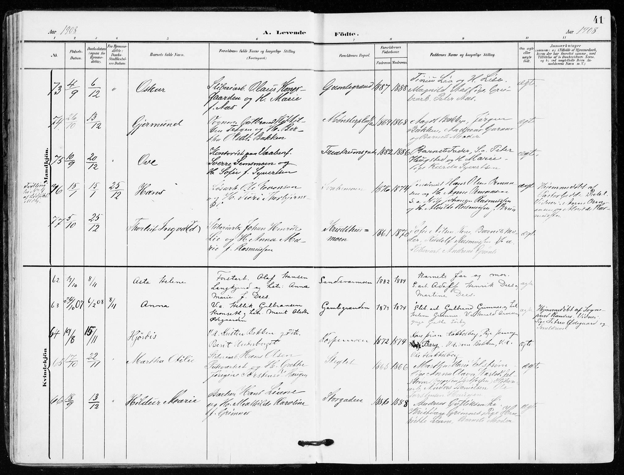 Kongsberg kirkebøker, AV/SAKO-A-22/F/Fb/L0004: Parish register (official) no. II 4, 1906-1918, p. 41