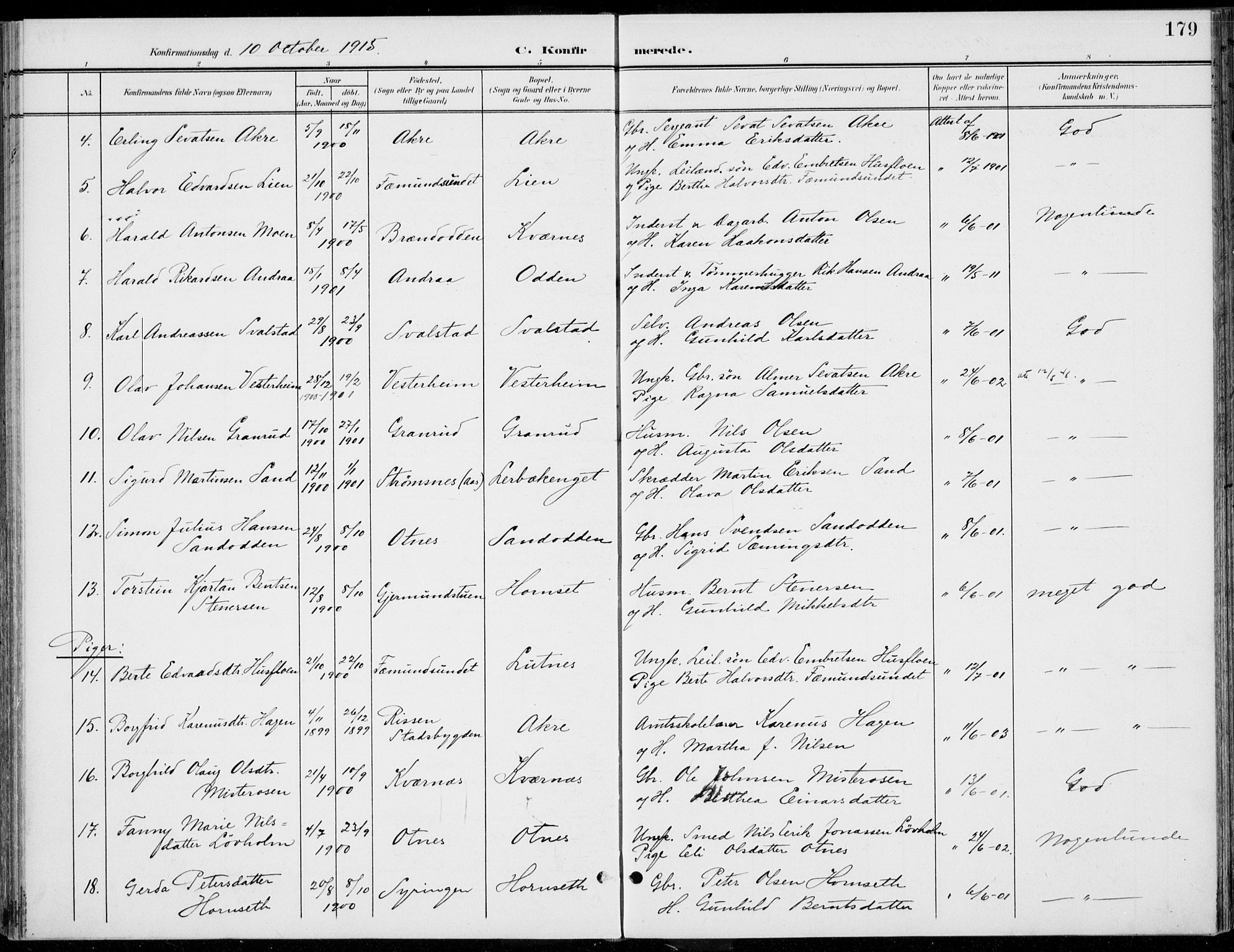 Rendalen prestekontor, SAH/PREST-054/H/Ha/Haa/L0011: Parish register (official) no. 11, 1901-1925, p. 179
