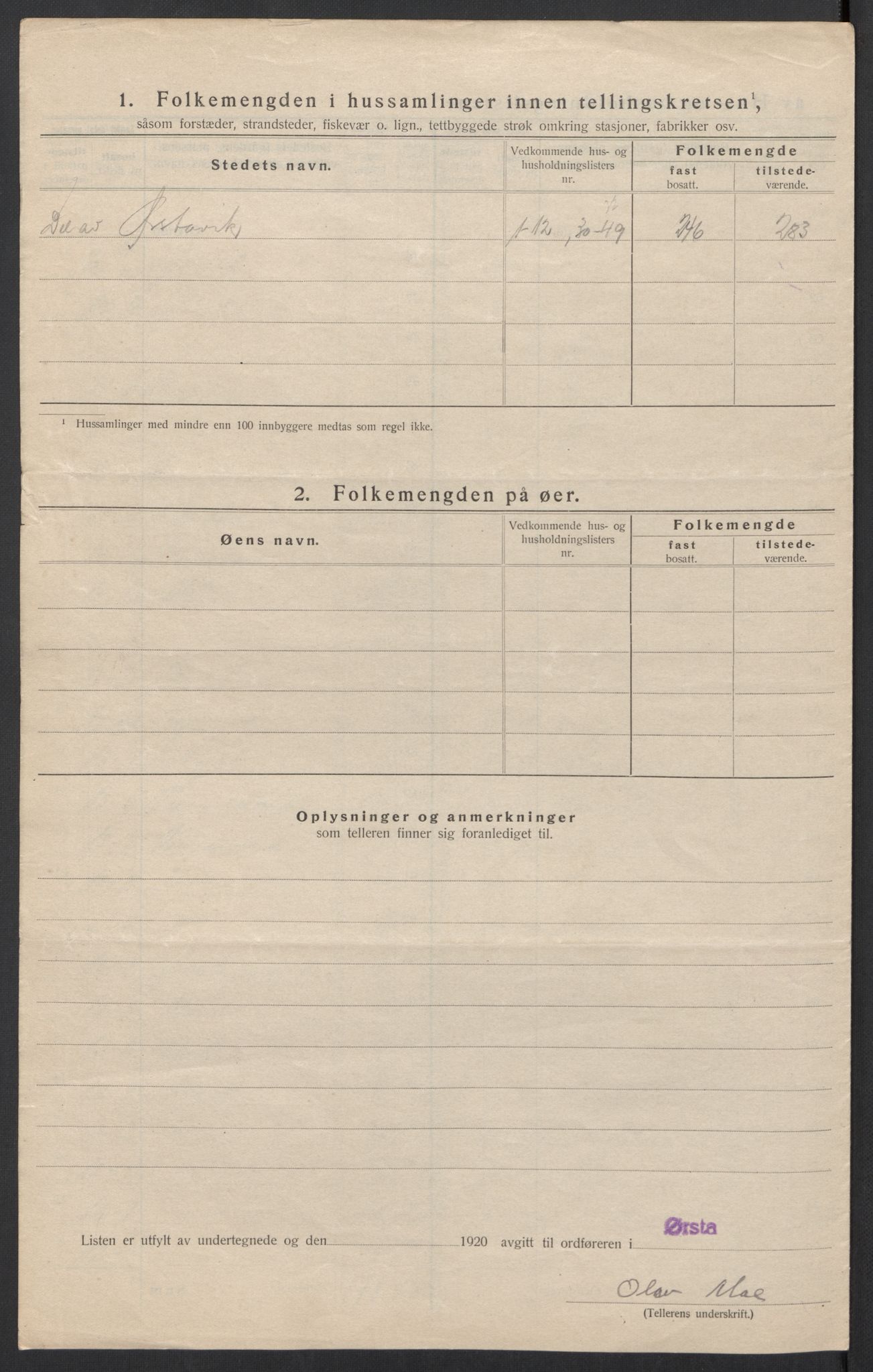 SAT, 1920 census for Ørsta, 1920, p. 11