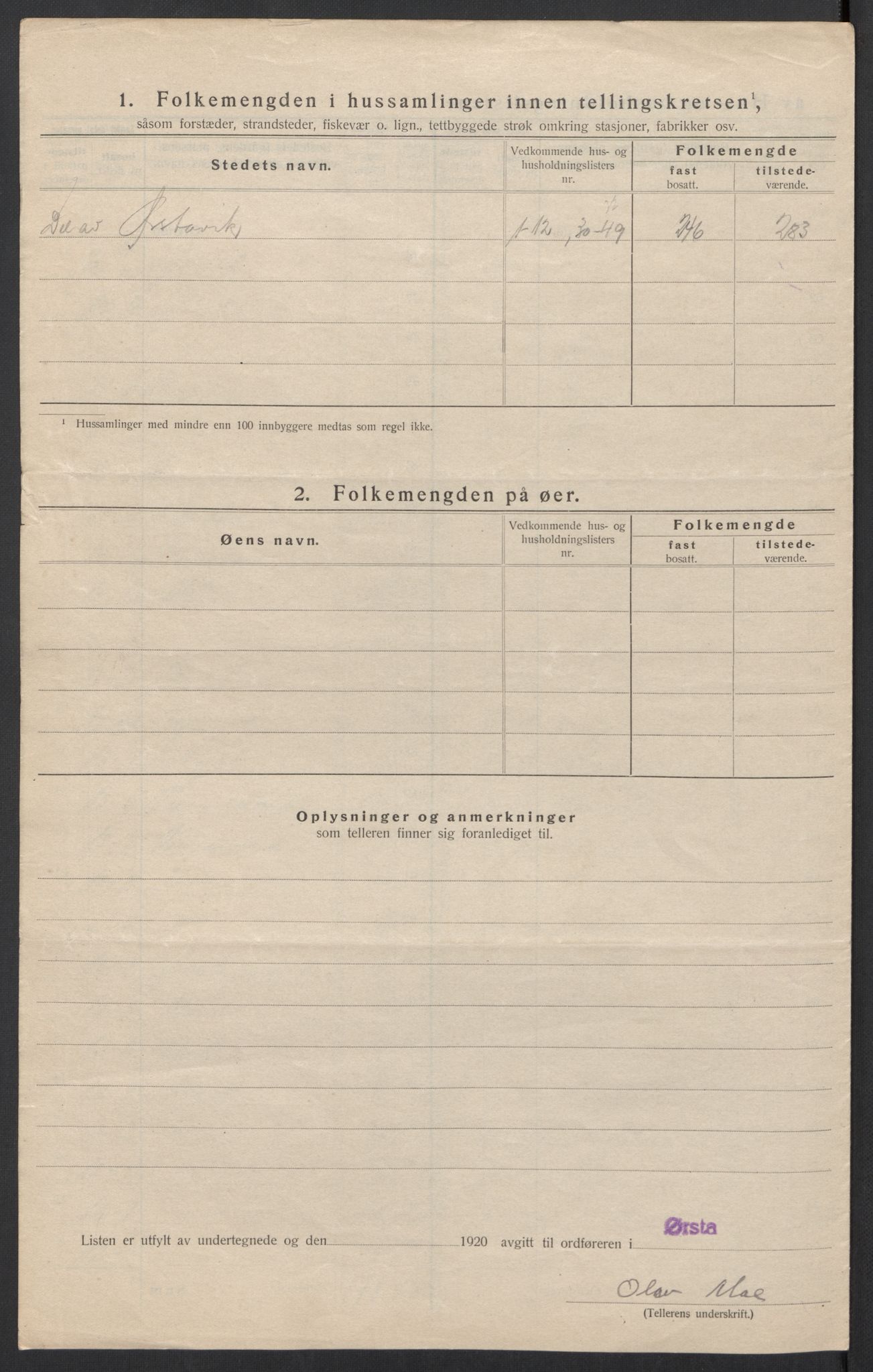 SAT, 1920 census for Ørsta, 1920, p. 11