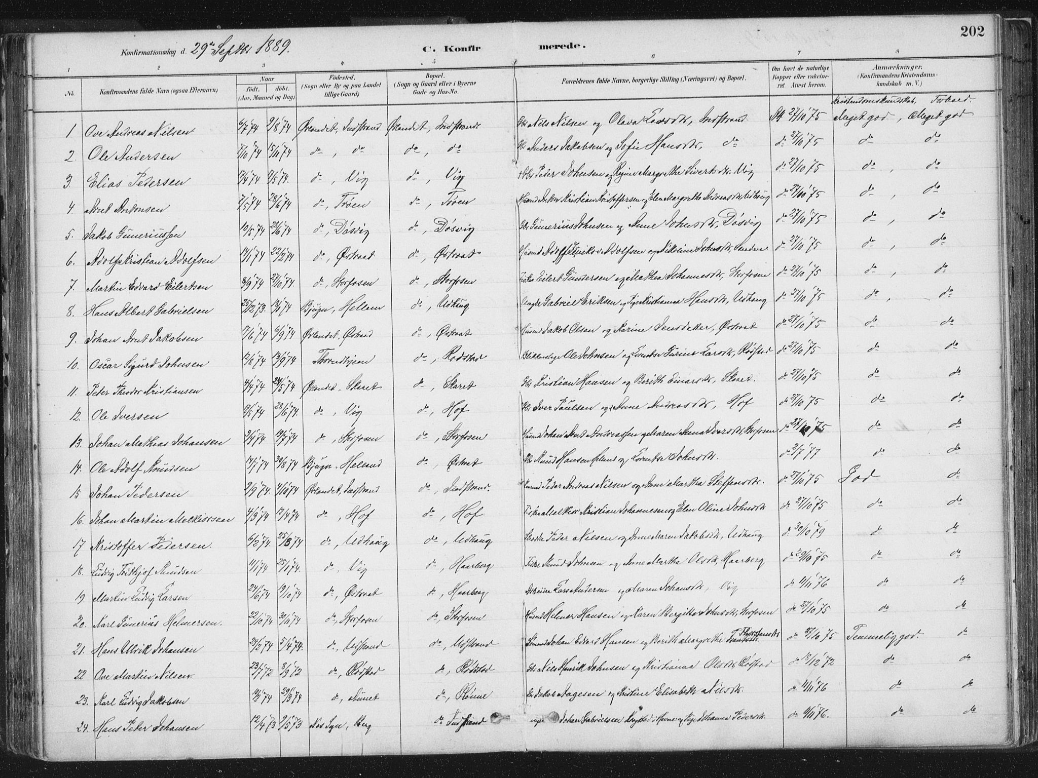 Ministerialprotokoller, klokkerbøker og fødselsregistre - Sør-Trøndelag, SAT/A-1456/659/L0739: Parish register (official) no. 659A09, 1879-1893, p. 202