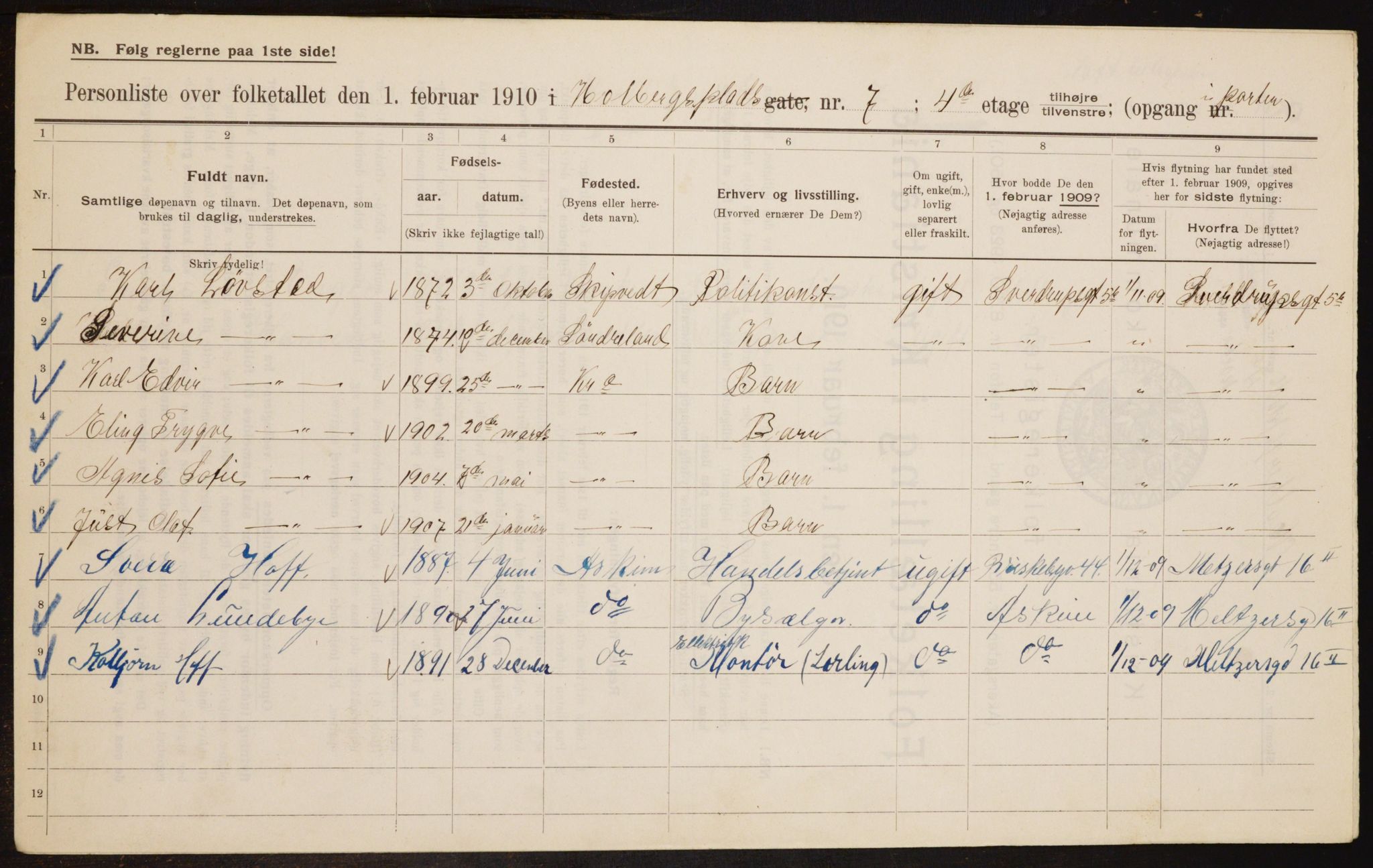 OBA, Municipal Census 1910 for Kristiania, 1910, p. 39855