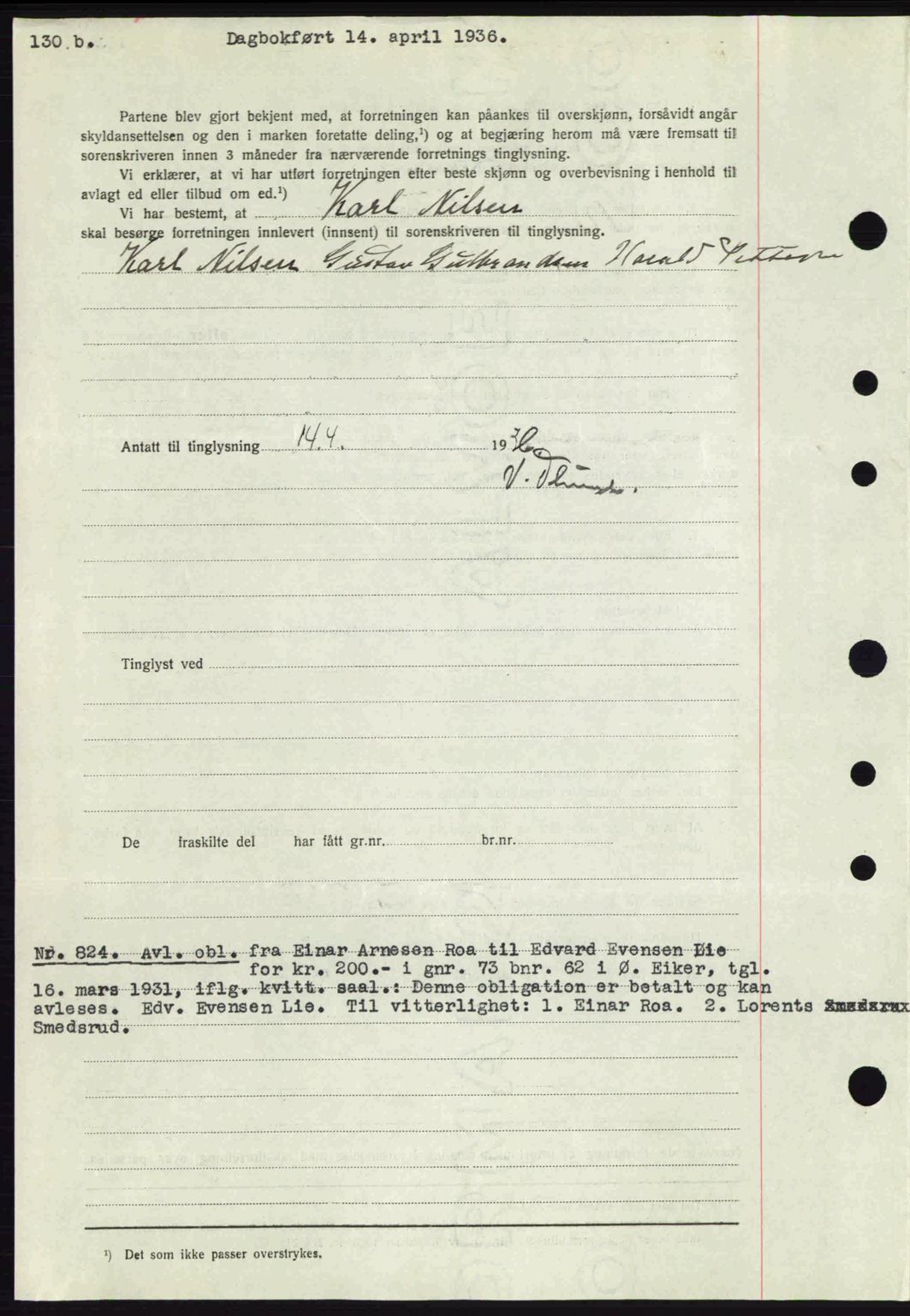 Eiker, Modum og Sigdal sorenskriveri, SAKO/A-123/G/Ga/Gab/L0032: Mortgage book no. A2, 1936-1936, Diary no: : 824/1936