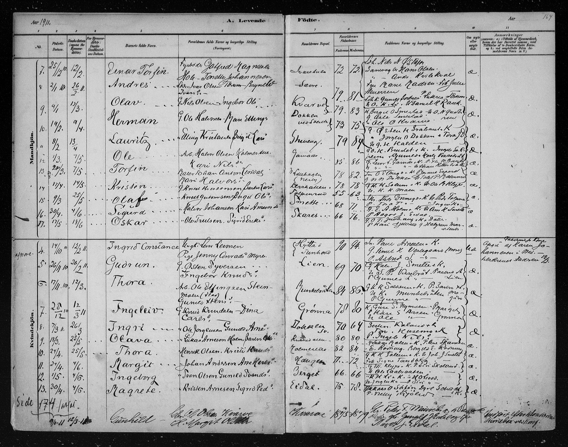 Nes kirkebøker, AV/SAKO-A-236/F/Fa/L0011: Parish register (official) no. 11, 1881-1912, p. 164