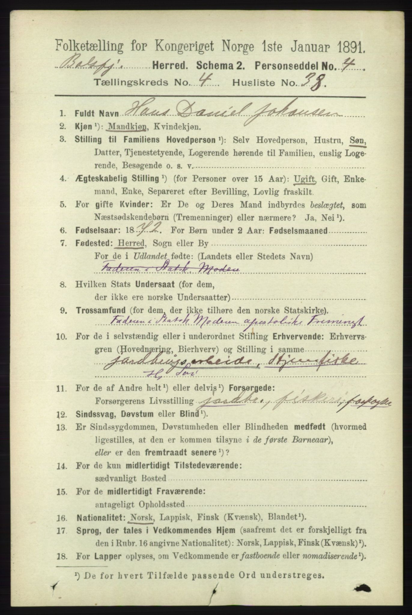 RA, 1891 census for 1933 Balsfjord, 1891, p. 1400