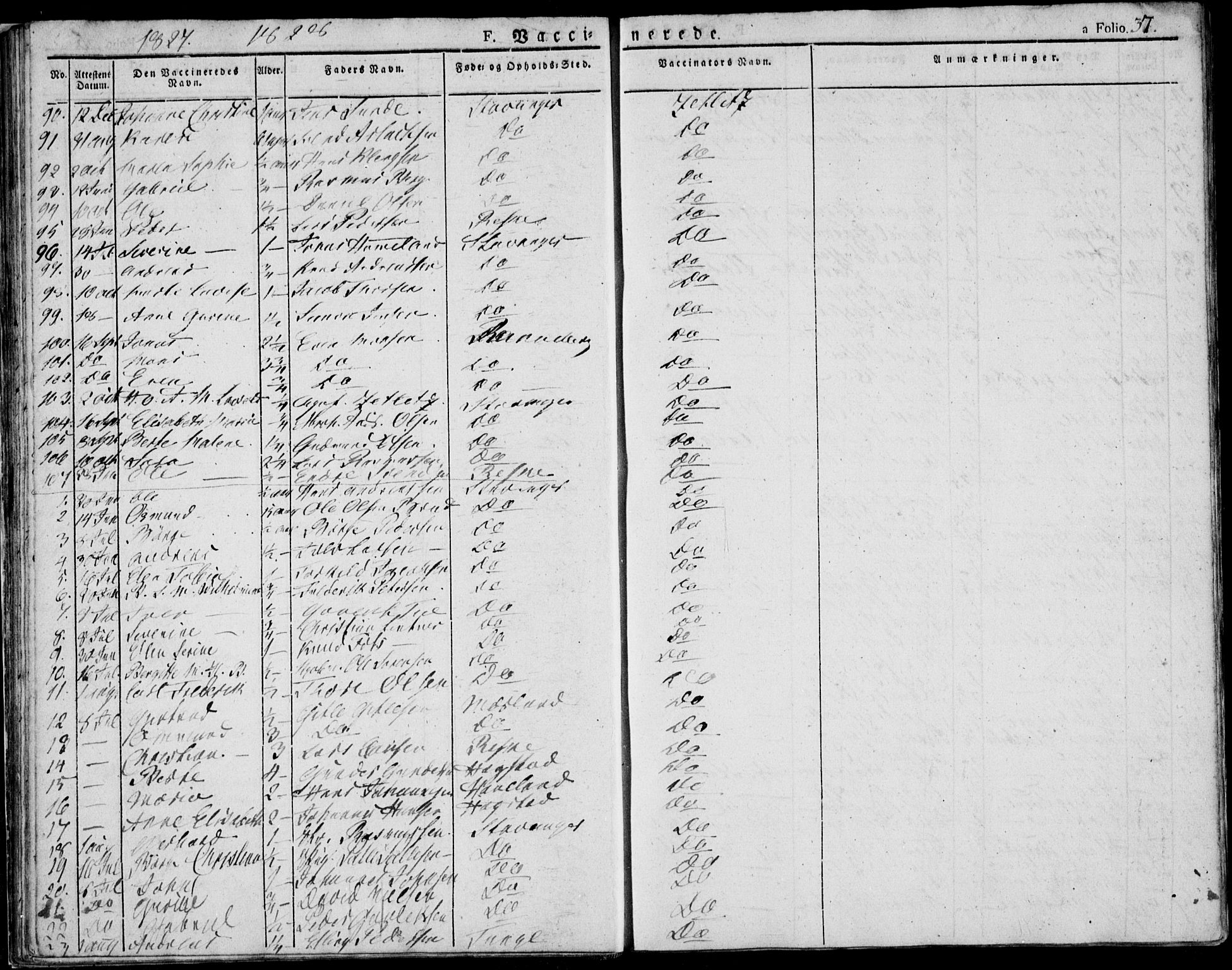 Domkirken sokneprestkontor, AV/SAST-A-101812/001/30/30BA/L0010: Parish register (official) no. A 10, 1821-1859, p. 37