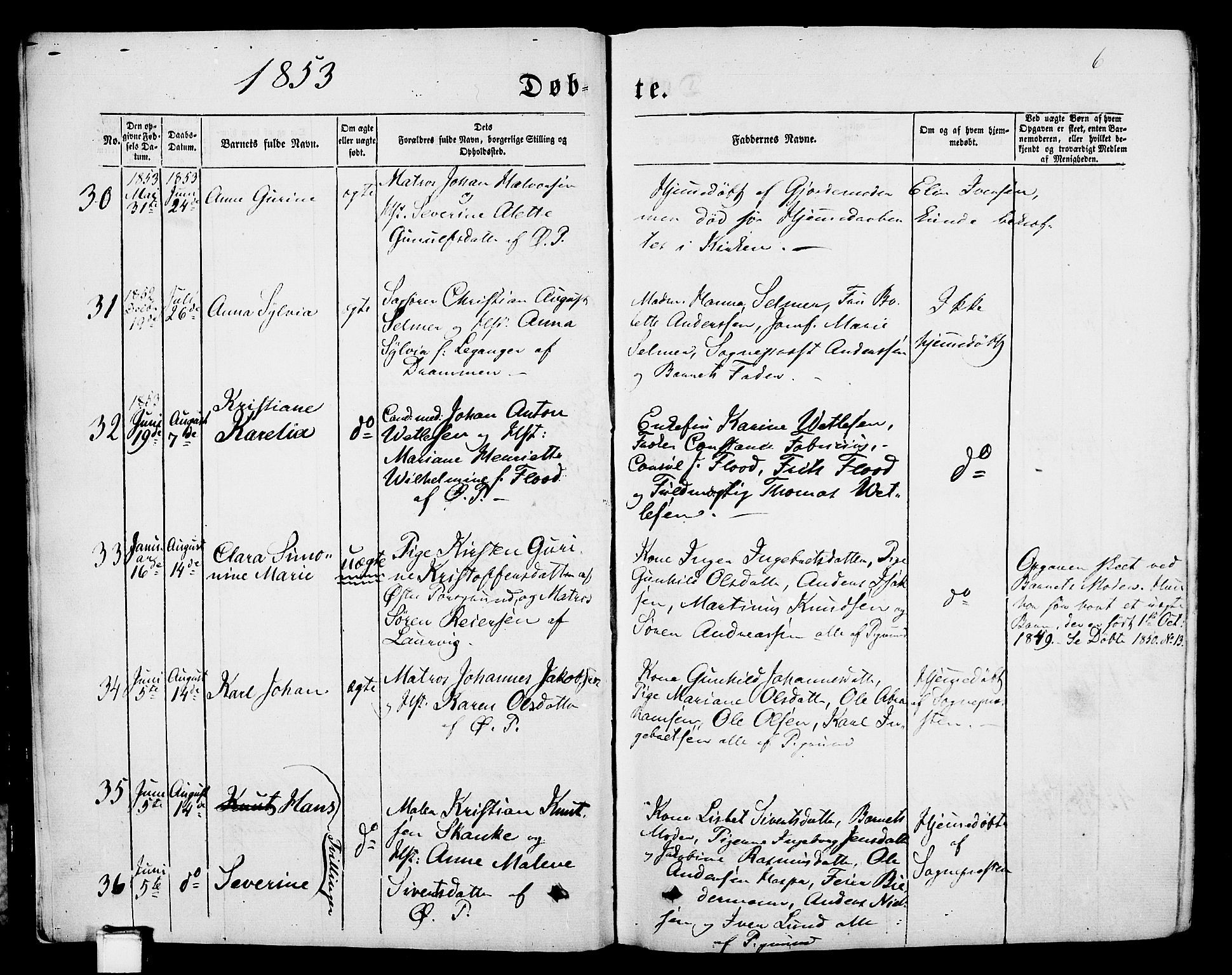 Porsgrunn kirkebøker , AV/SAKO-A-104/G/Gb/L0004: Parish register (copy) no. II 4, 1853-1882, p. 6