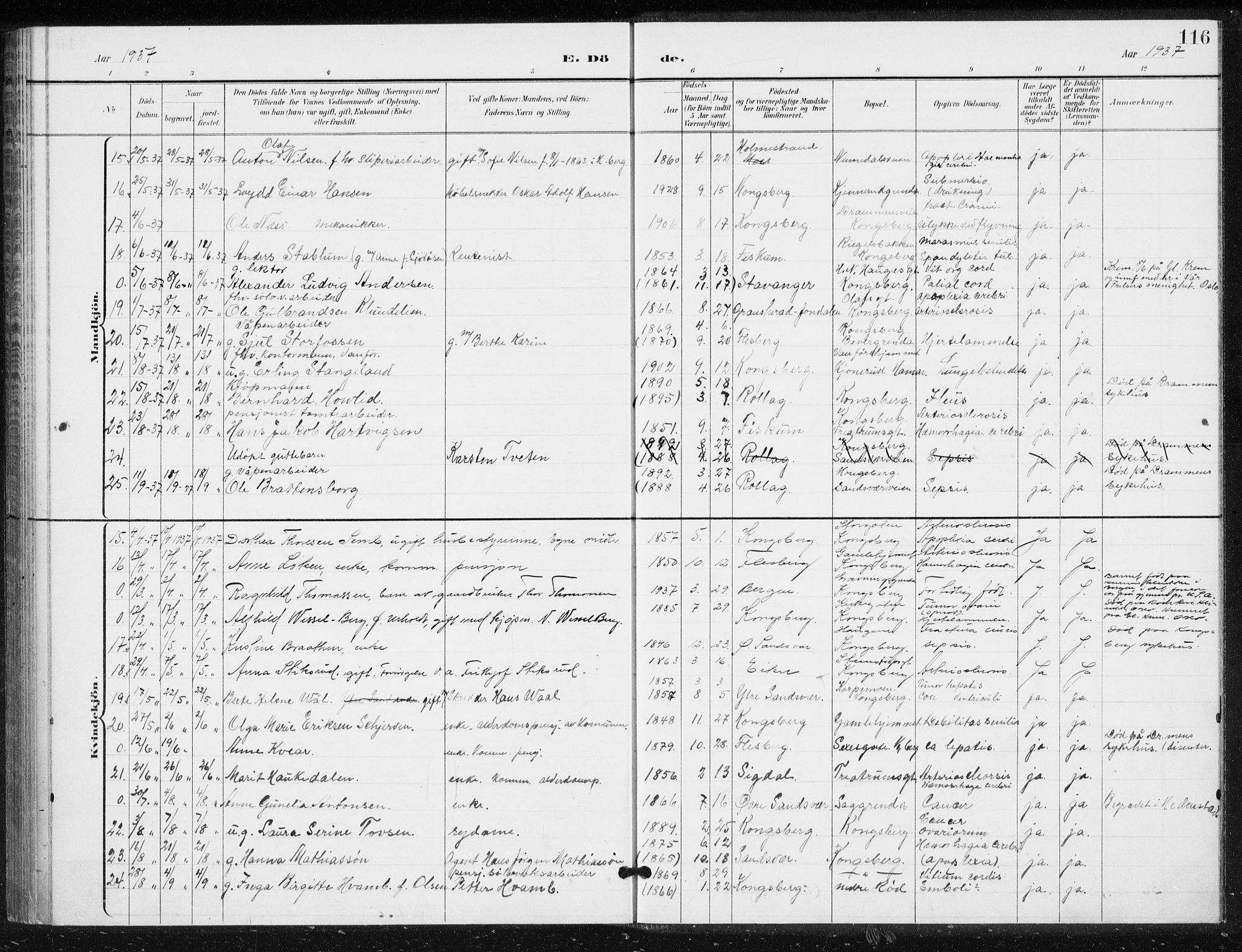 Kongsberg kirkebøker, AV/SAKO-A-22/G/Ga/L0009: Parish register (copy) no. 9, 1932-1938, p. 116