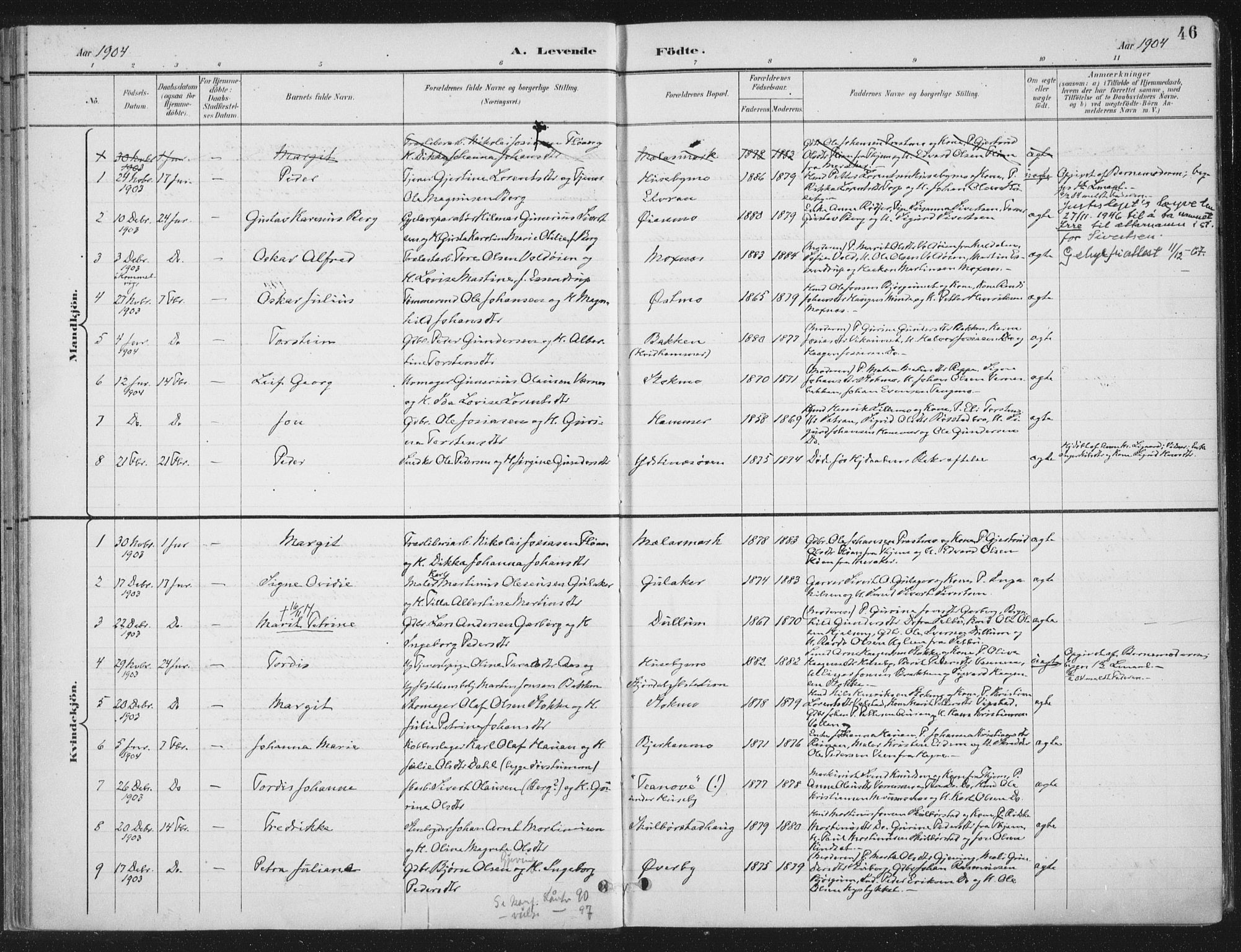 Ministerialprotokoller, klokkerbøker og fødselsregistre - Nord-Trøndelag, SAT/A-1458/709/L0082: Parish register (official) no. 709A22, 1896-1916, p. 46