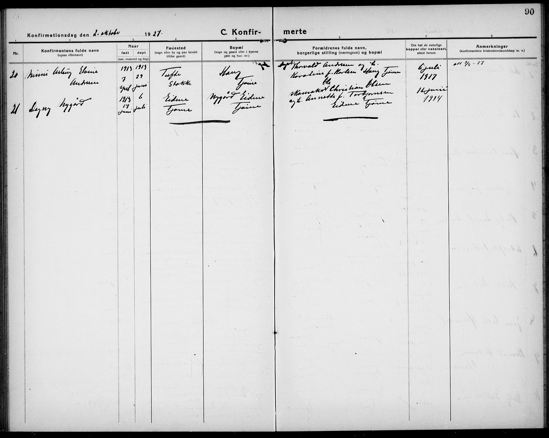 Tjøme kirkebøker, AV/SAKO-A-328/G/Ga/L0003: Parish register (copy) no. I 3, 1921-1935, p. 90