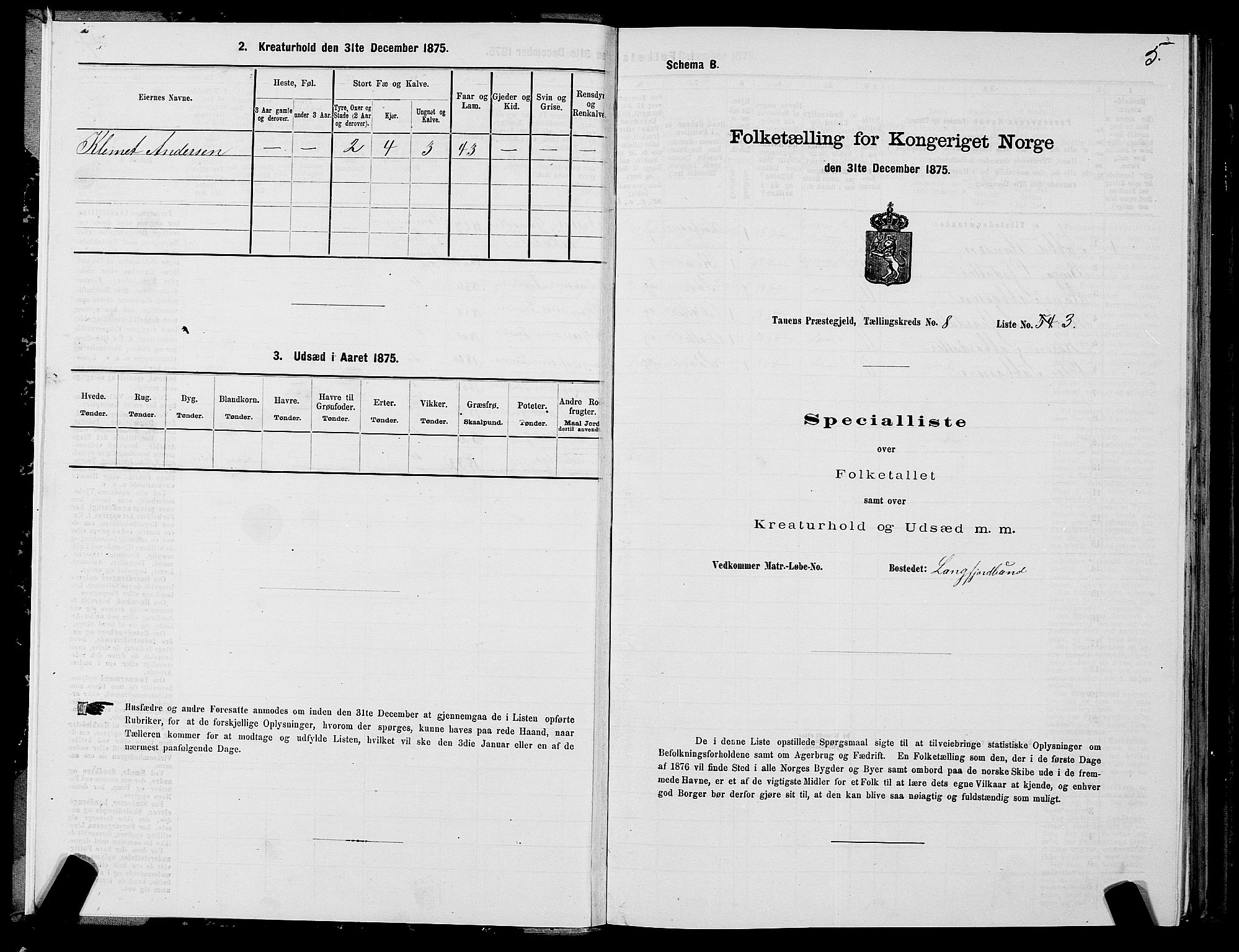 SATØ, 1875 census for 2025P Tana, 1875, p. 3005