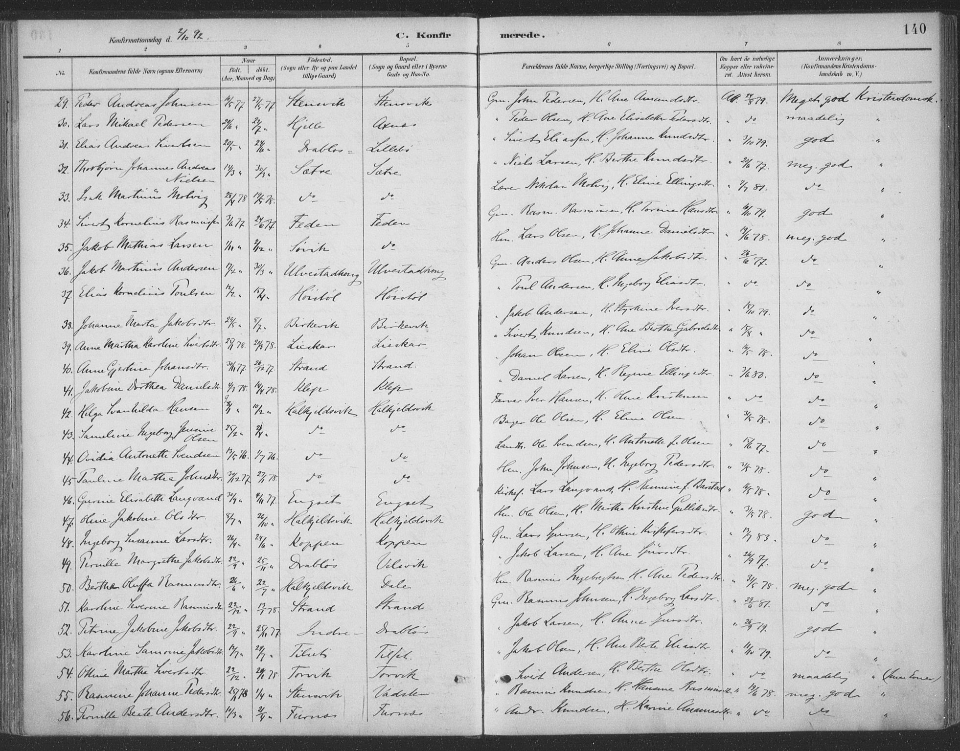 Ministerialprotokoller, klokkerbøker og fødselsregistre - Møre og Romsdal, AV/SAT-A-1454/511/L0142: Parish register (official) no. 511A09, 1891-1905, p. 140