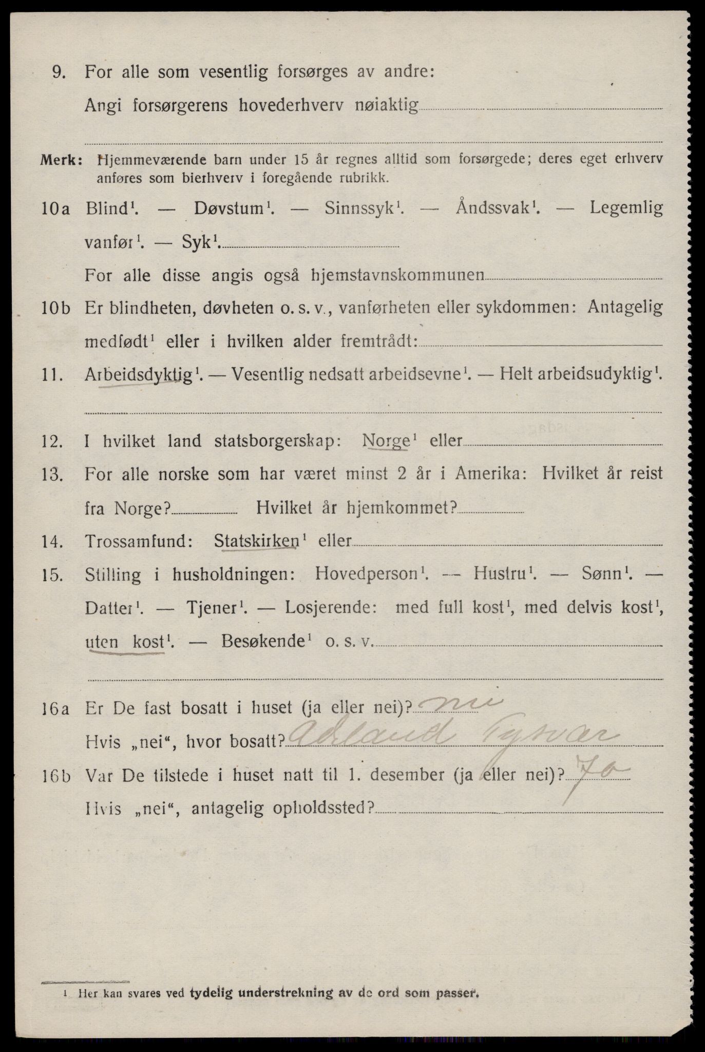 SAST, 1920 census for Nedstrand, 1920, p. 984