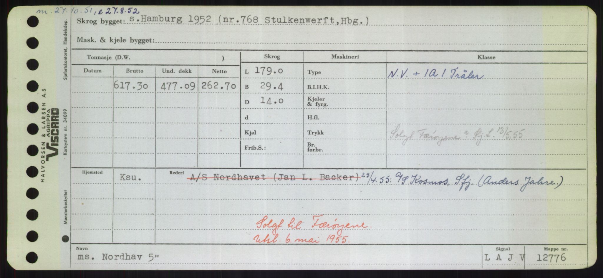 Sjøfartsdirektoratet med forløpere, Skipsmålingen, RA/S-1627/H/Hd/L0026: Fartøy, N-Norhol, p. 477