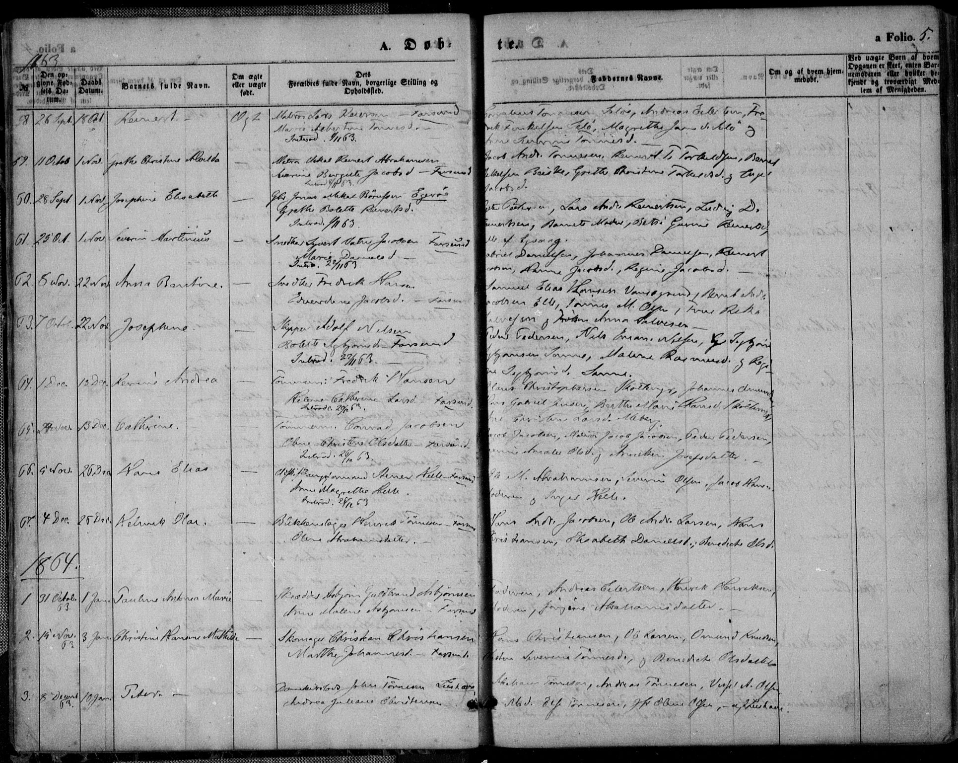 Farsund sokneprestkontor, SAK/1111-0009/F/Fa/L0005: Parish register (official) no. A 5, 1863-1886, p. 5