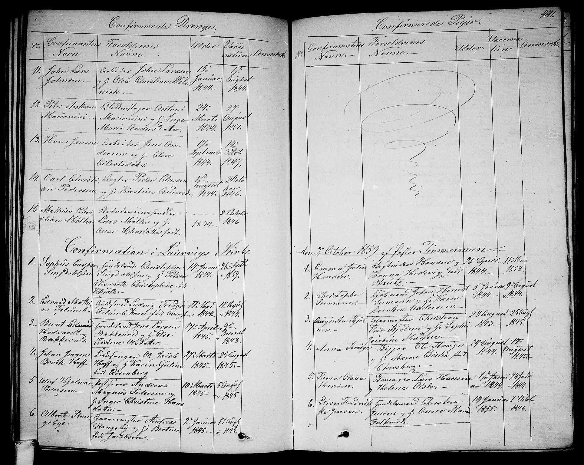 Larvik kirkebøker, SAKO/A-352/G/Ga/L0003b: Parish register (copy) no. I 3B, 1830-1870, p. 441