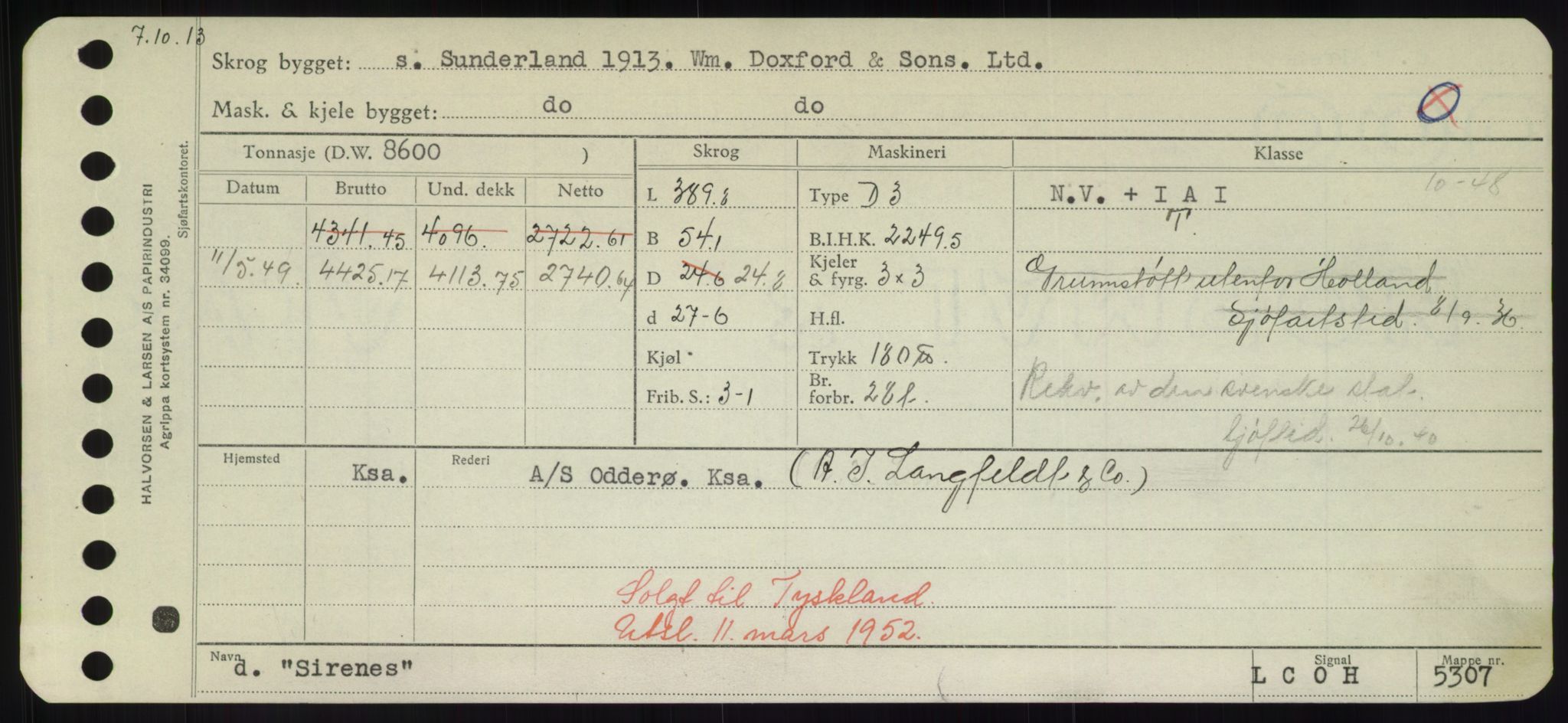 Sjøfartsdirektoratet med forløpere, Skipsmålingen, RA/S-1627/H/Hd/L0033: Fartøy, Sevi-Sjø, p. 265