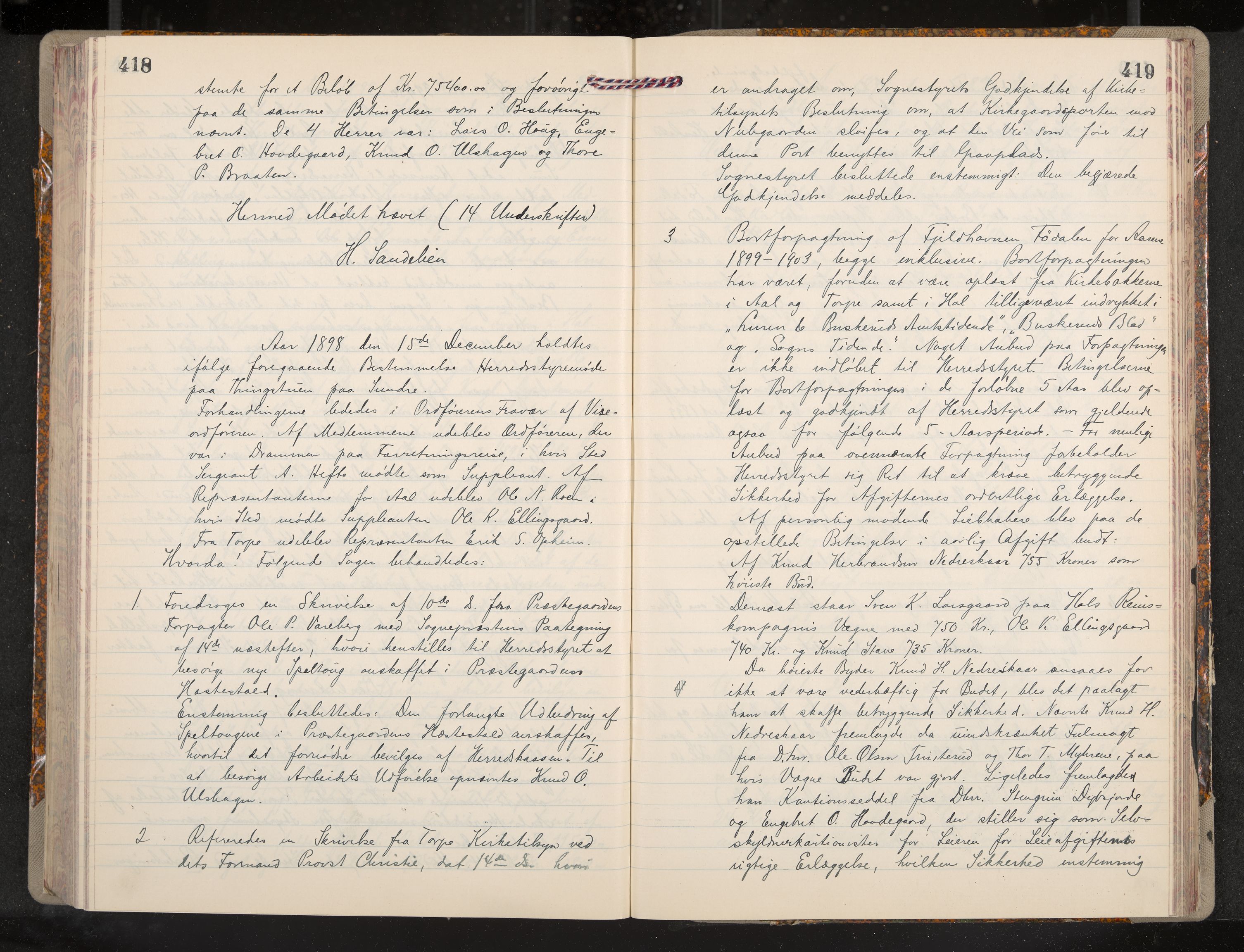 Ål formannskap og sentraladministrasjon, IKAK/0619021/A/Aa/L0004: Utskrift av møtebok, 1881-1901, p. 418-419