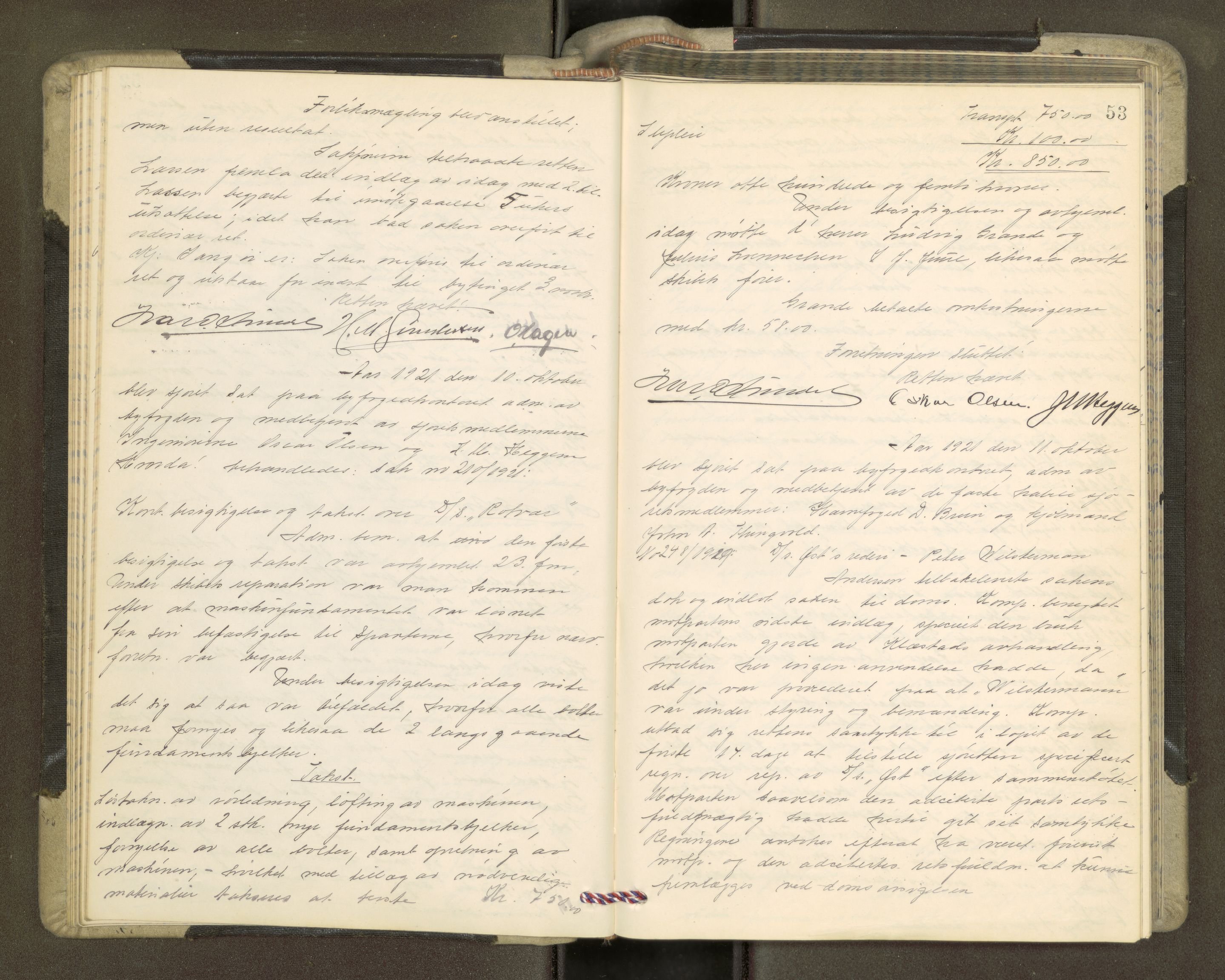 Kristiansund byfogd, AV/SAT-A-4587/A/02/L0024: Ekstrarettsprotokoll. Aut. 03.05.1921, 1921-1923, p. 52b-53a