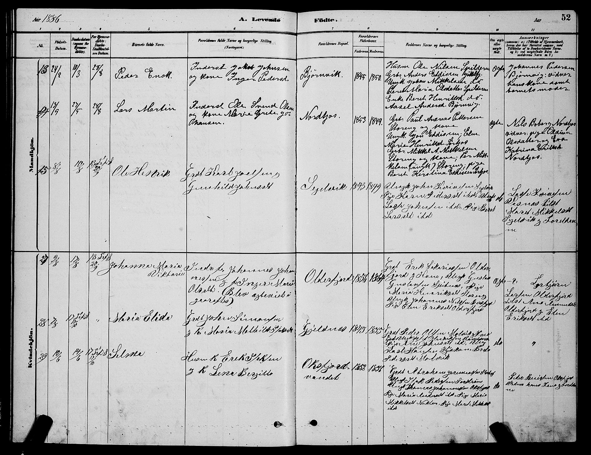 Skjervøy sokneprestkontor, AV/SATØ-S-1300/H/Ha/Hab/L0015klokker: Parish register (copy) no. 15, 1878-1890, p. 52