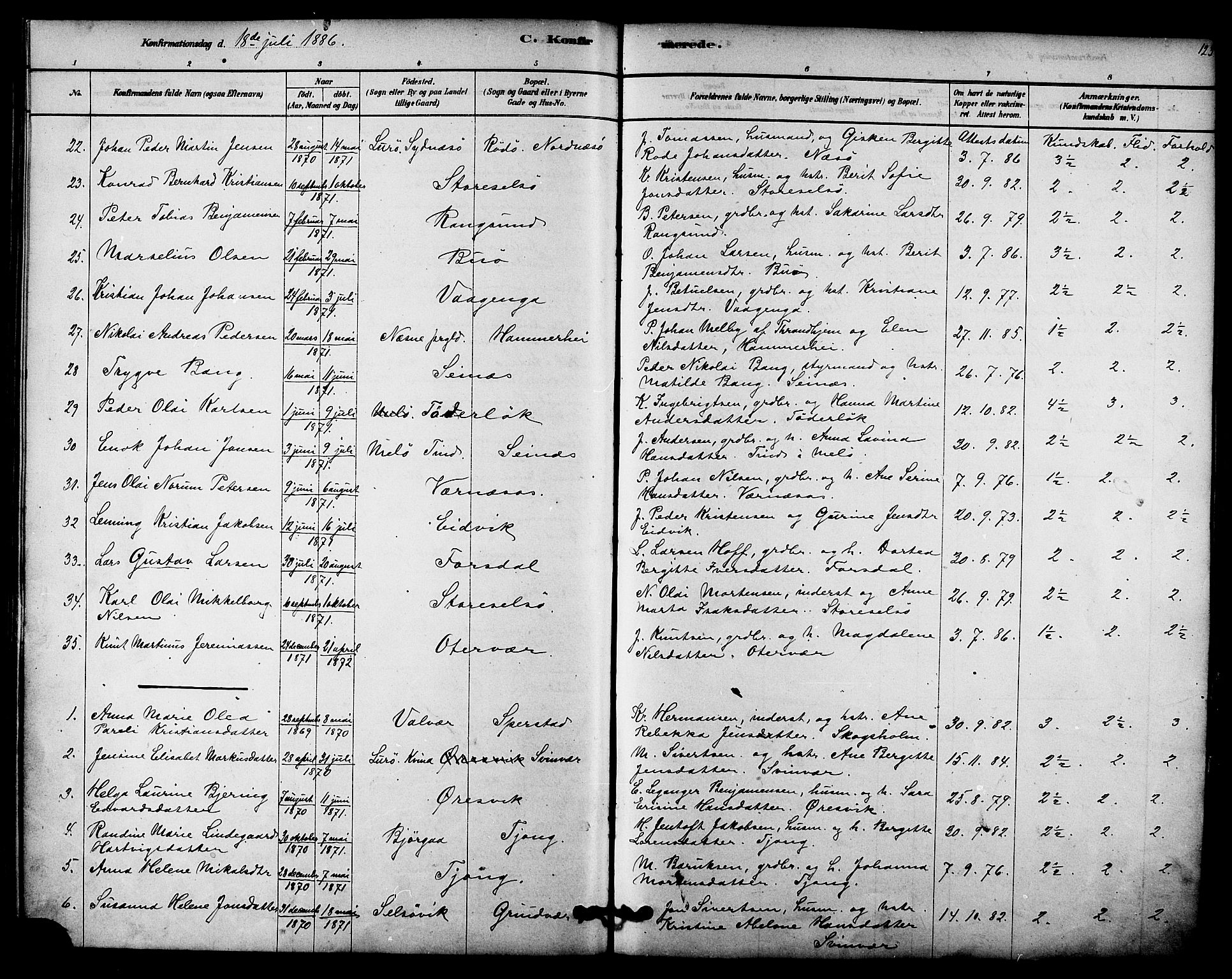 Ministerialprotokoller, klokkerbøker og fødselsregistre - Nordland, AV/SAT-A-1459/841/L0609: Parish register (official) no. 841A12, 1878-1901, p. 123