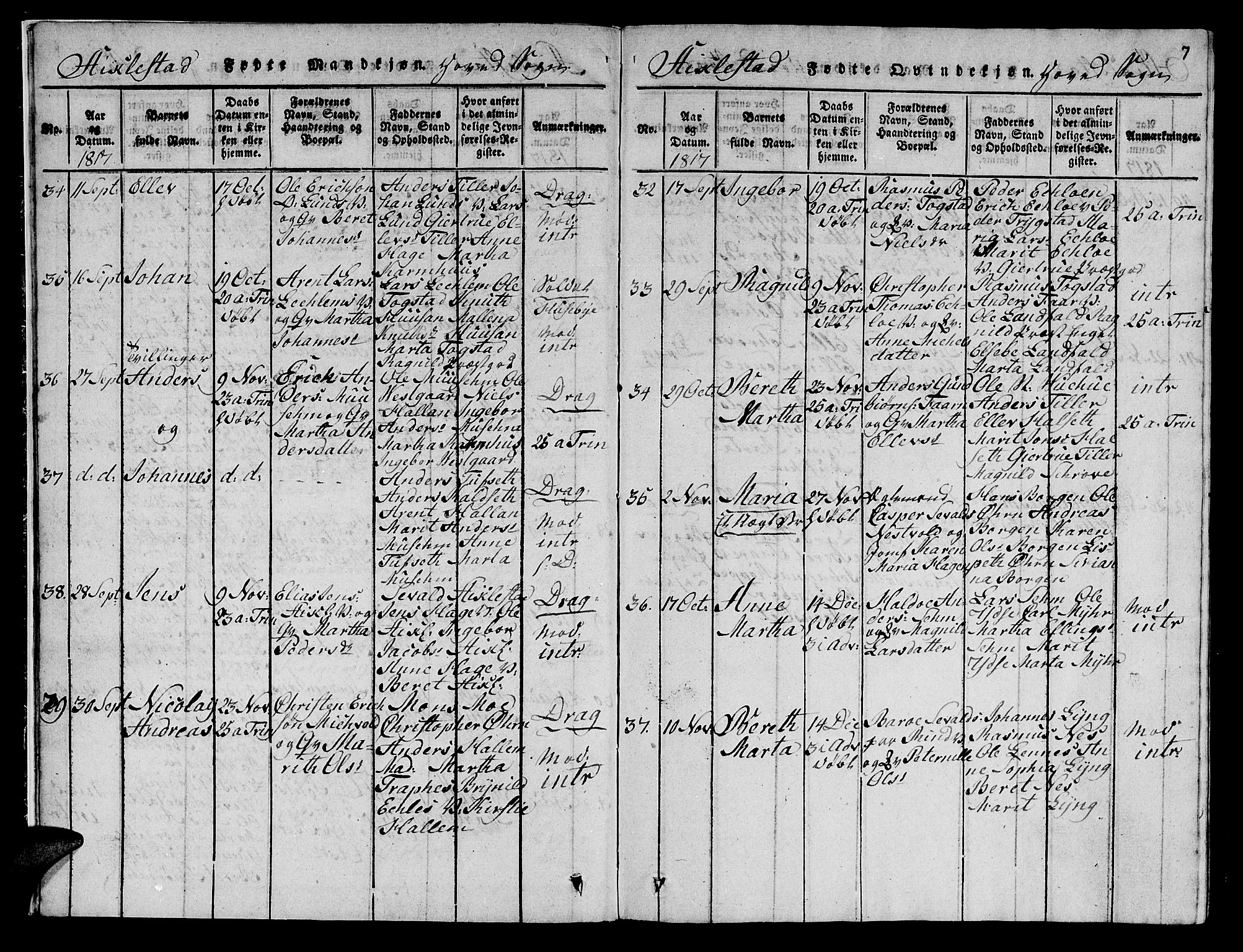 Ministerialprotokoller, klokkerbøker og fødselsregistre - Nord-Trøndelag, AV/SAT-A-1458/723/L0251: Parish register (copy) no. 723C01 /1, 1816-1831, p. 7