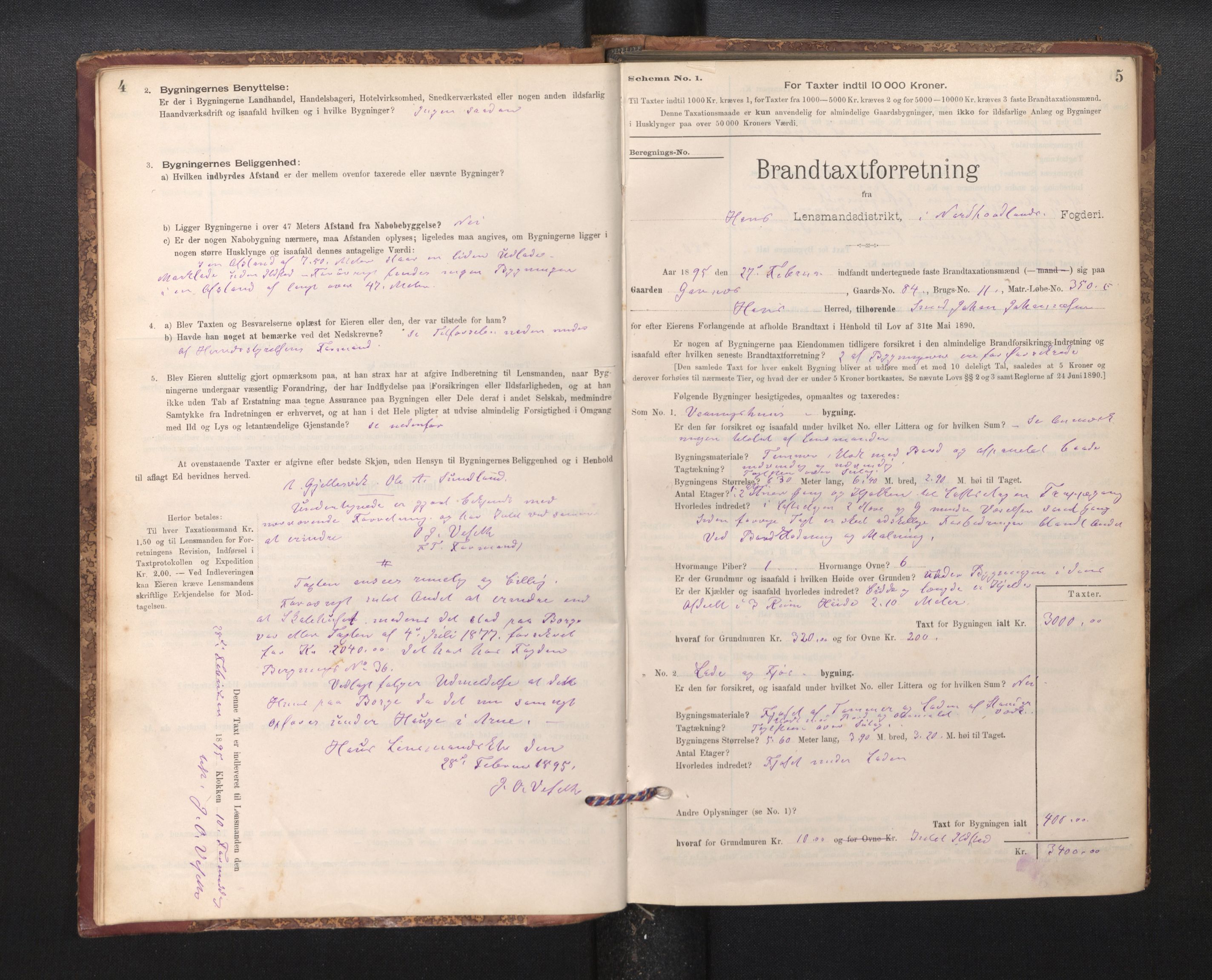 Lensmannen i Haus, AV/SAB-A-32701/0012/L0006: Branntakstprotokoll, skjematakst, 1895-1941, p. 4-5