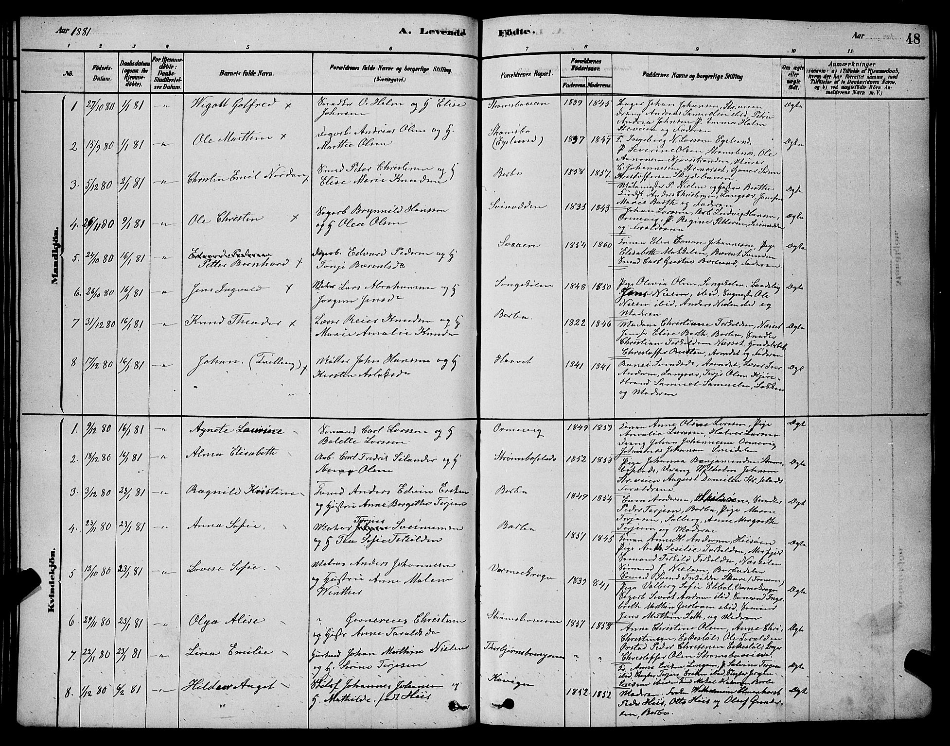 Barbu sokneprestkontor, AV/SAK-1111-0003/F/Fb/L0001: Parish register (copy) no. B 1, 1878-1890, p. 48