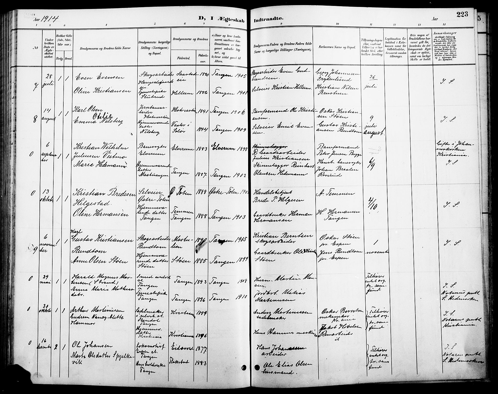 Stange prestekontor, SAH/PREST-002/L/L0011: Parish register (copy) no. 11, 1895-1917, p. 223