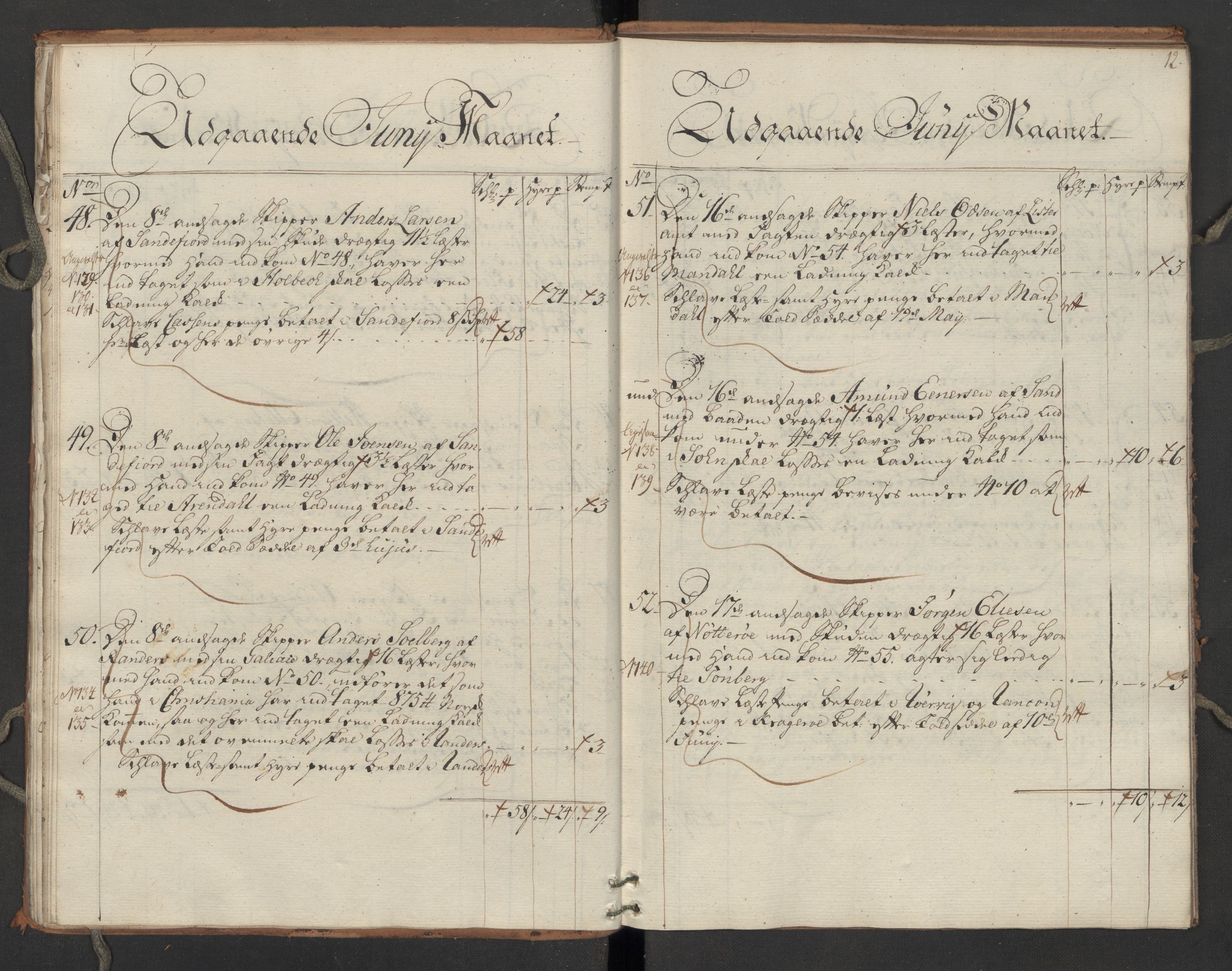 Generaltollkammeret, tollregnskaper, RA/EA-5490/R06/L0064/0002: Tollregnskaper Kristiania / Utgående hovedtollbok Slependen, 1762, p. 11b-12a